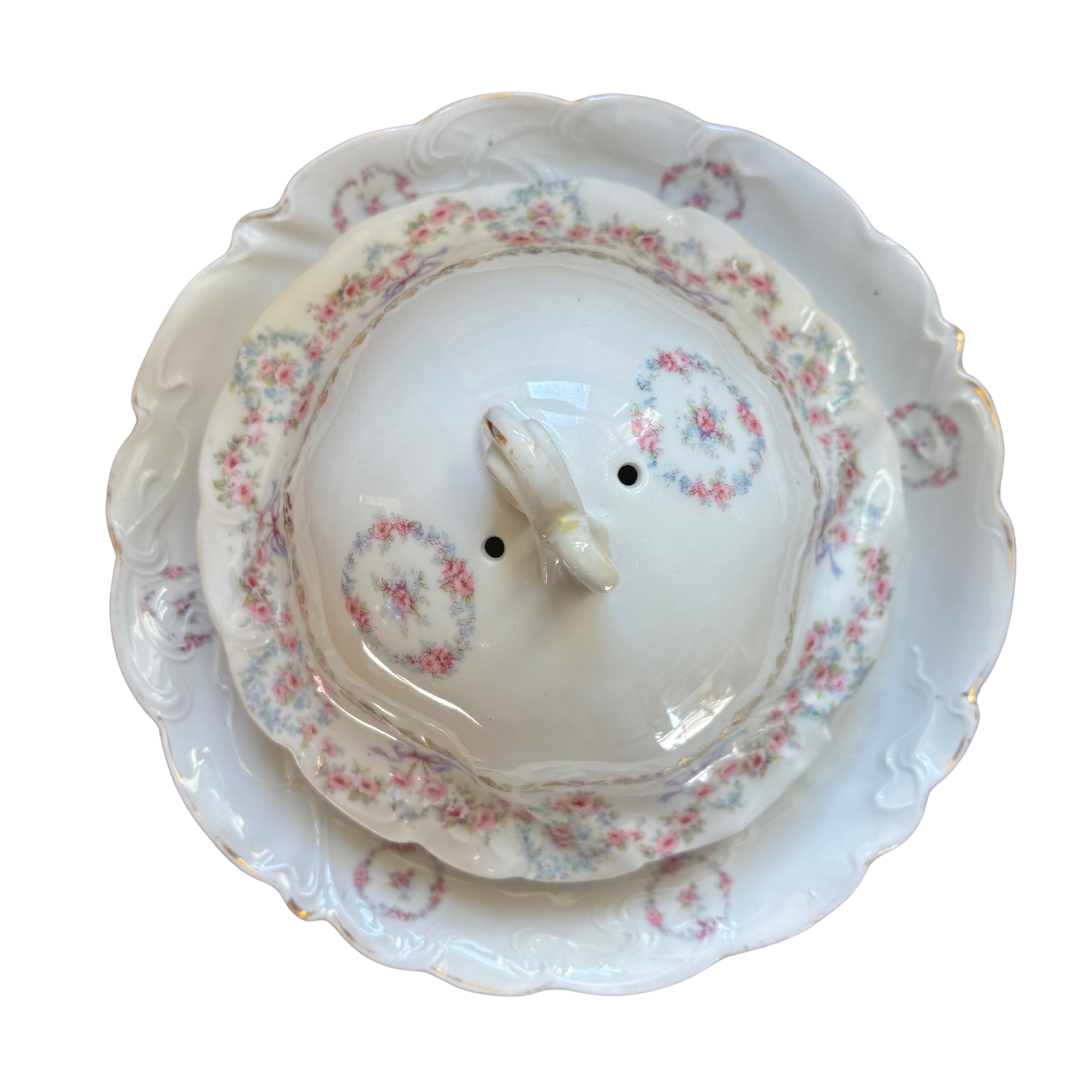 Floral and Bows Domed Butter Dish