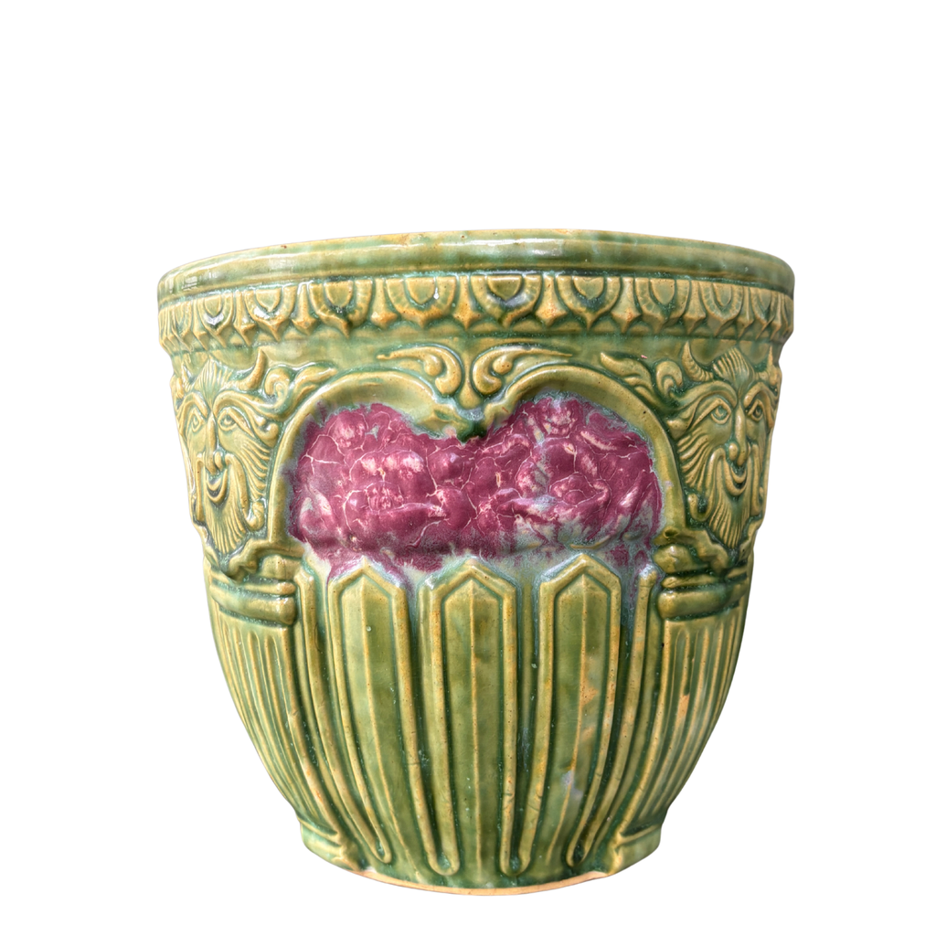 Antique Brush-McCoy Satyr & Roses Cachepot
