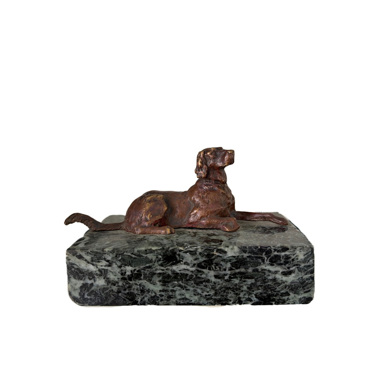 Vintage Reclining Dog Sculpture on Marble Base