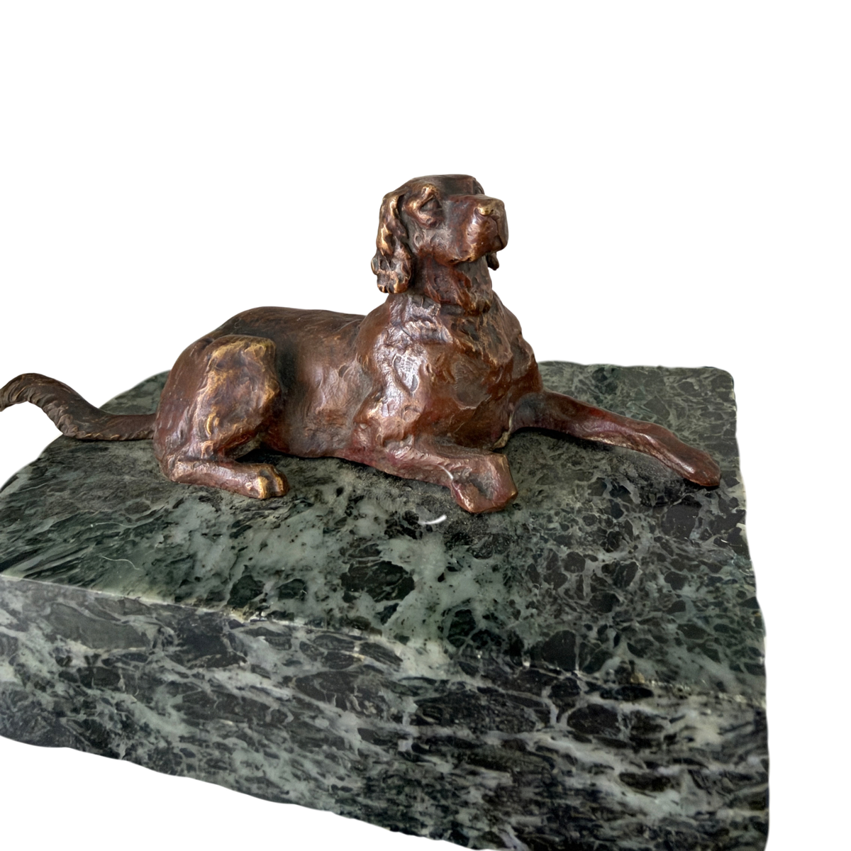 Vintage Reclining Dog Sculpture on Marble Base