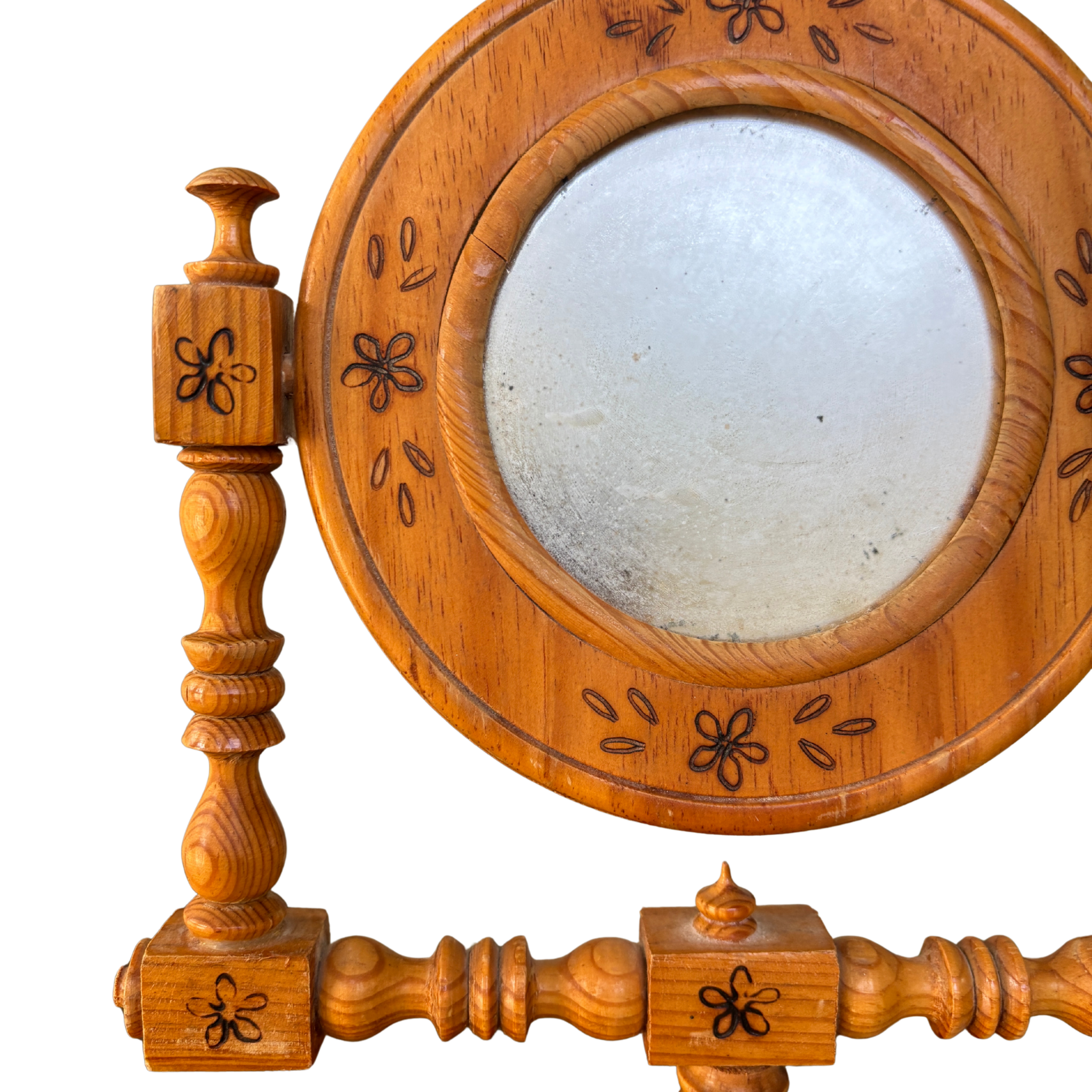 Vintage Turned Wood Tabletop Mirror