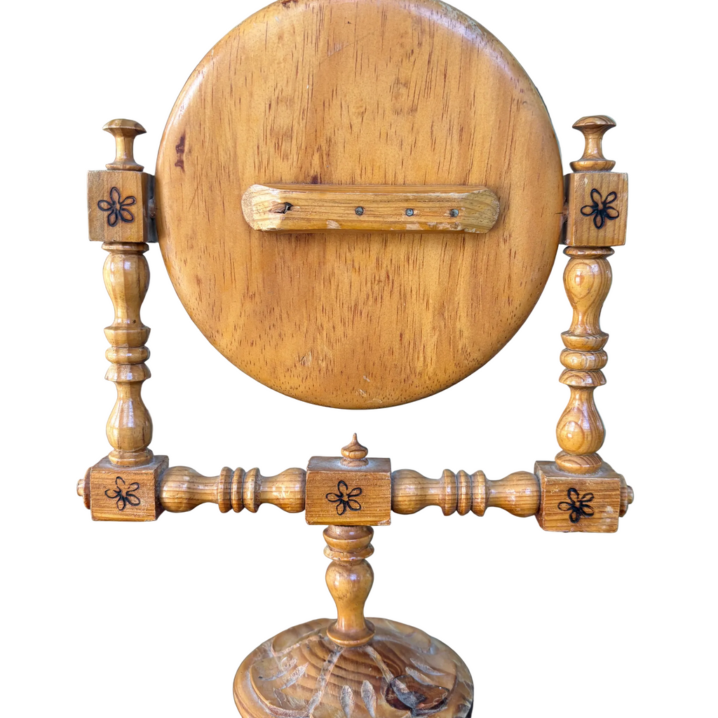 Vintage Turned Wood Tabletop Mirror