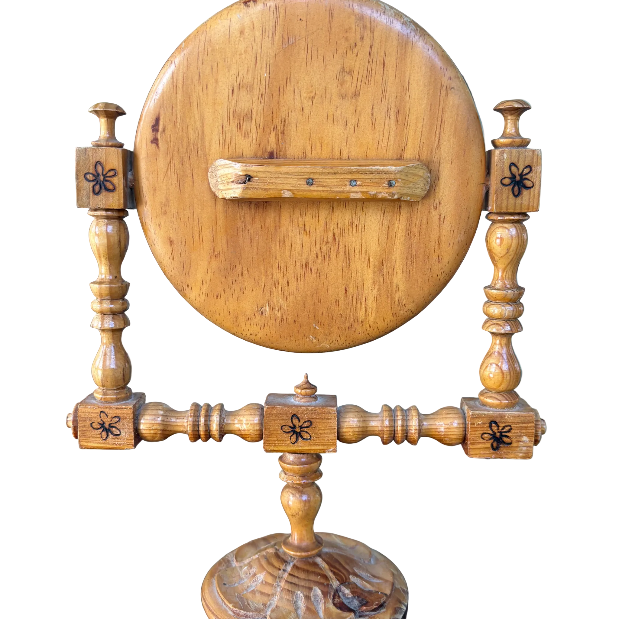 Vintage Turned Wood Tabletop Mirror