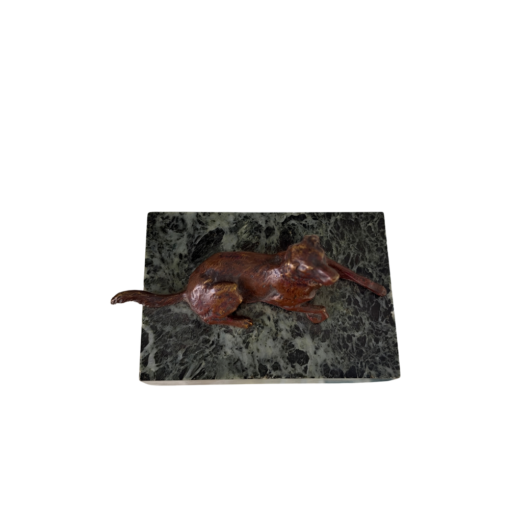 Vintage Reclining Dog Sculpture on Marble Base
