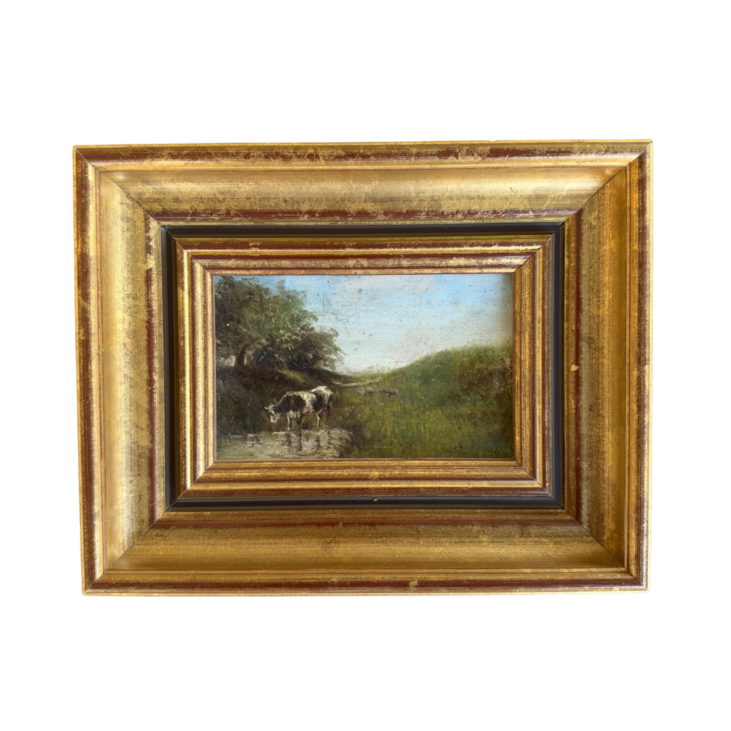 Antique Pastoral Oil Painting of a Cow