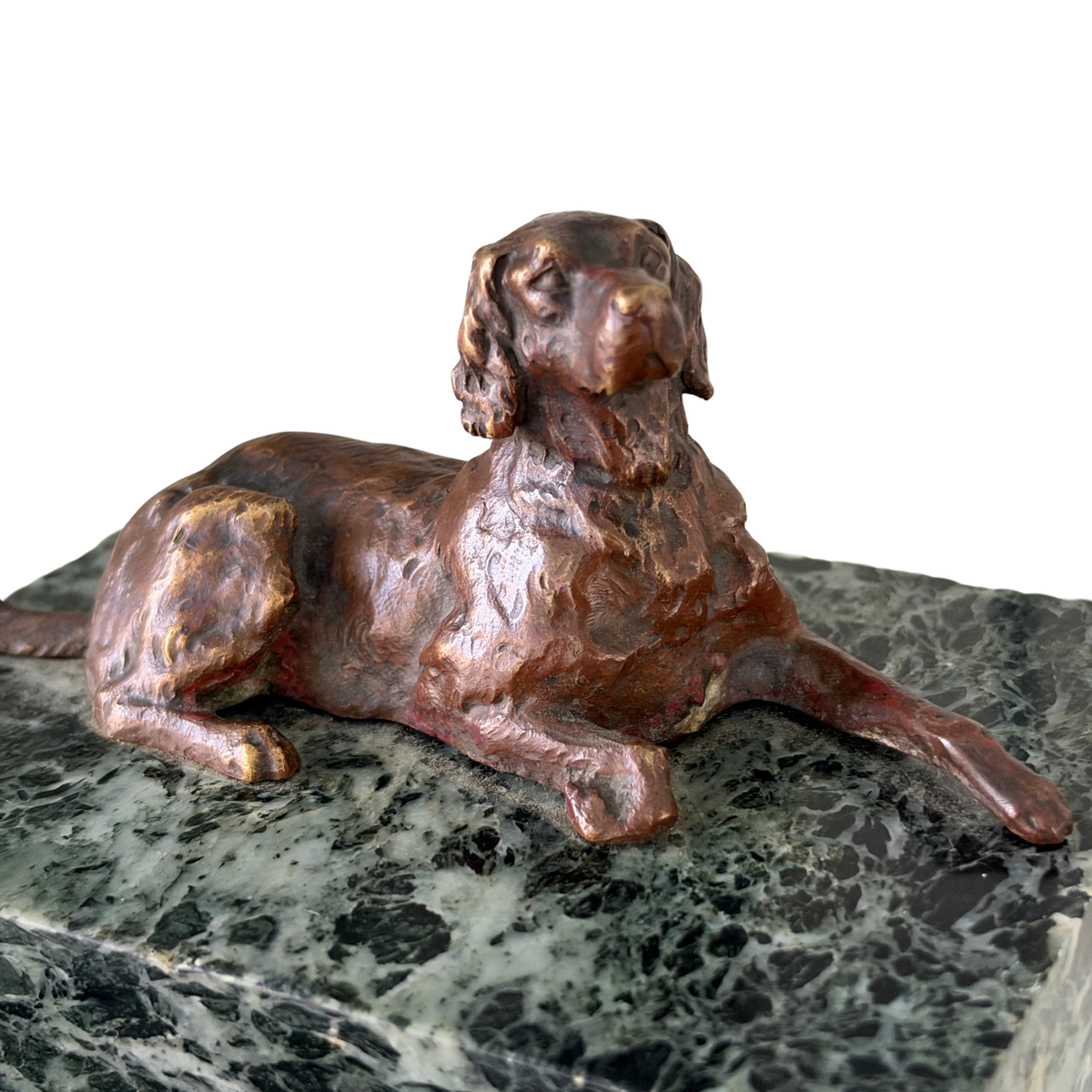 Vintage Reclining Dog Sculpture on Marble Base