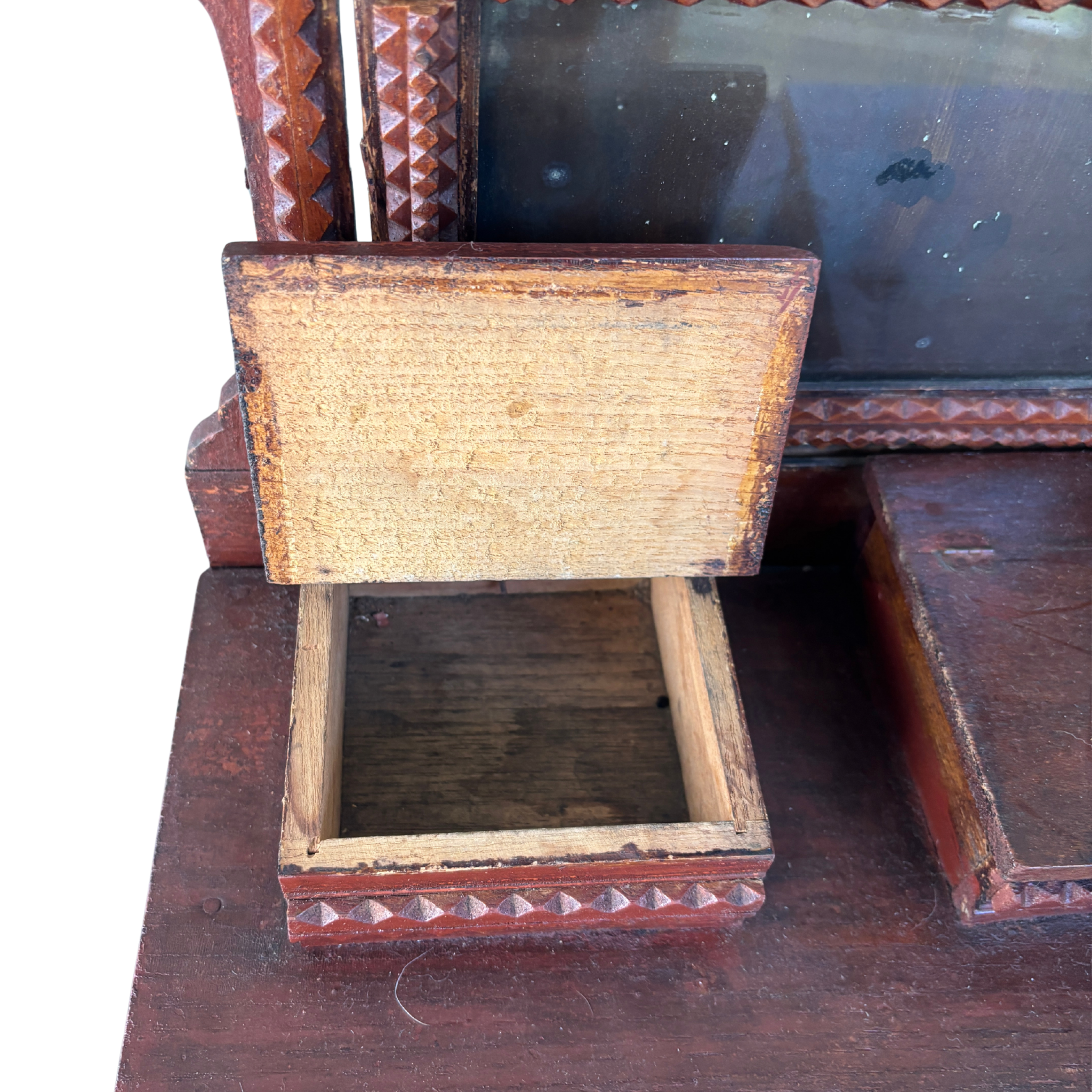 Antique Tramp Art Miniature Dresser with Mirror