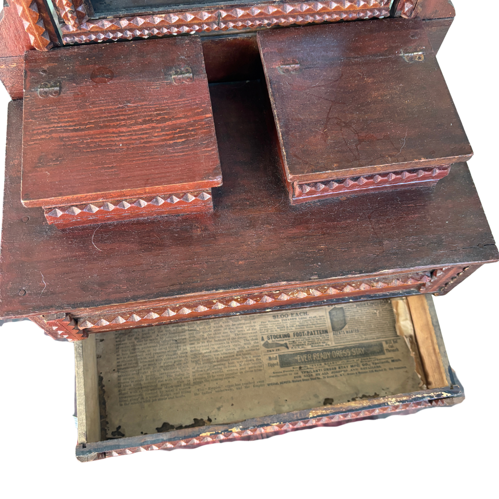 Antique Tramp Art Miniature Dresser with Mirror