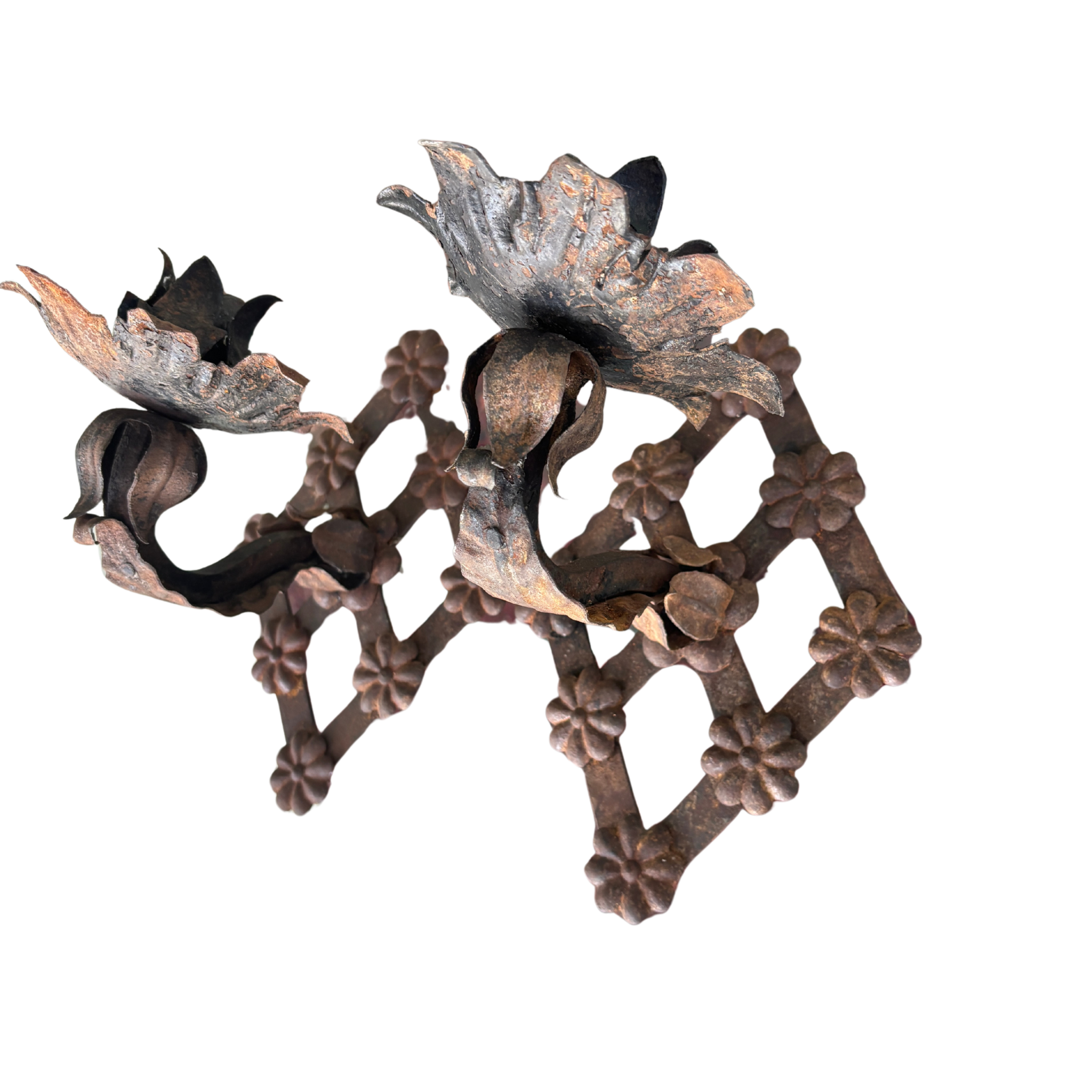 Antique Hand-Wrought Iron Floral Candle Sconces