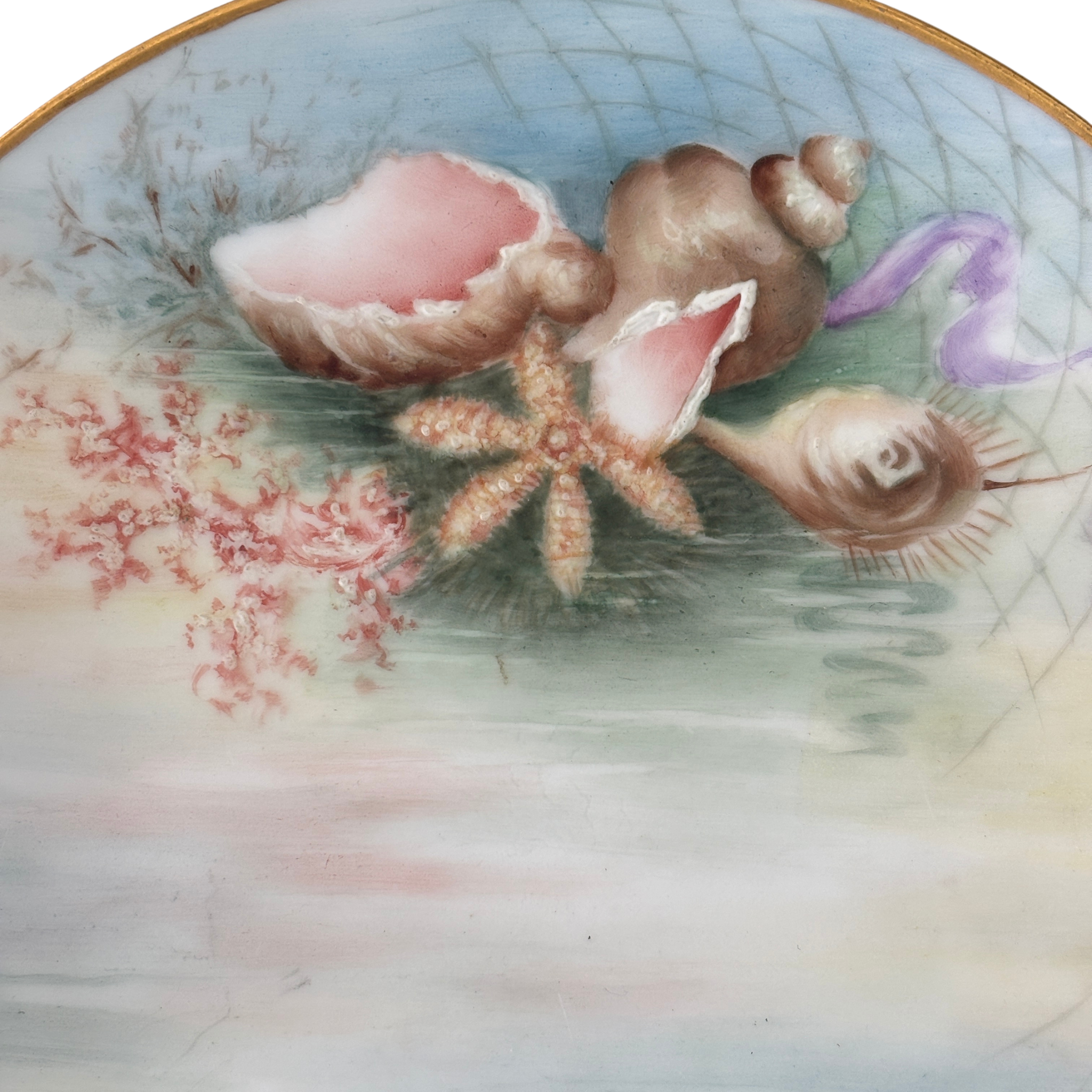 Antique Hand-Painted Seashell Plate