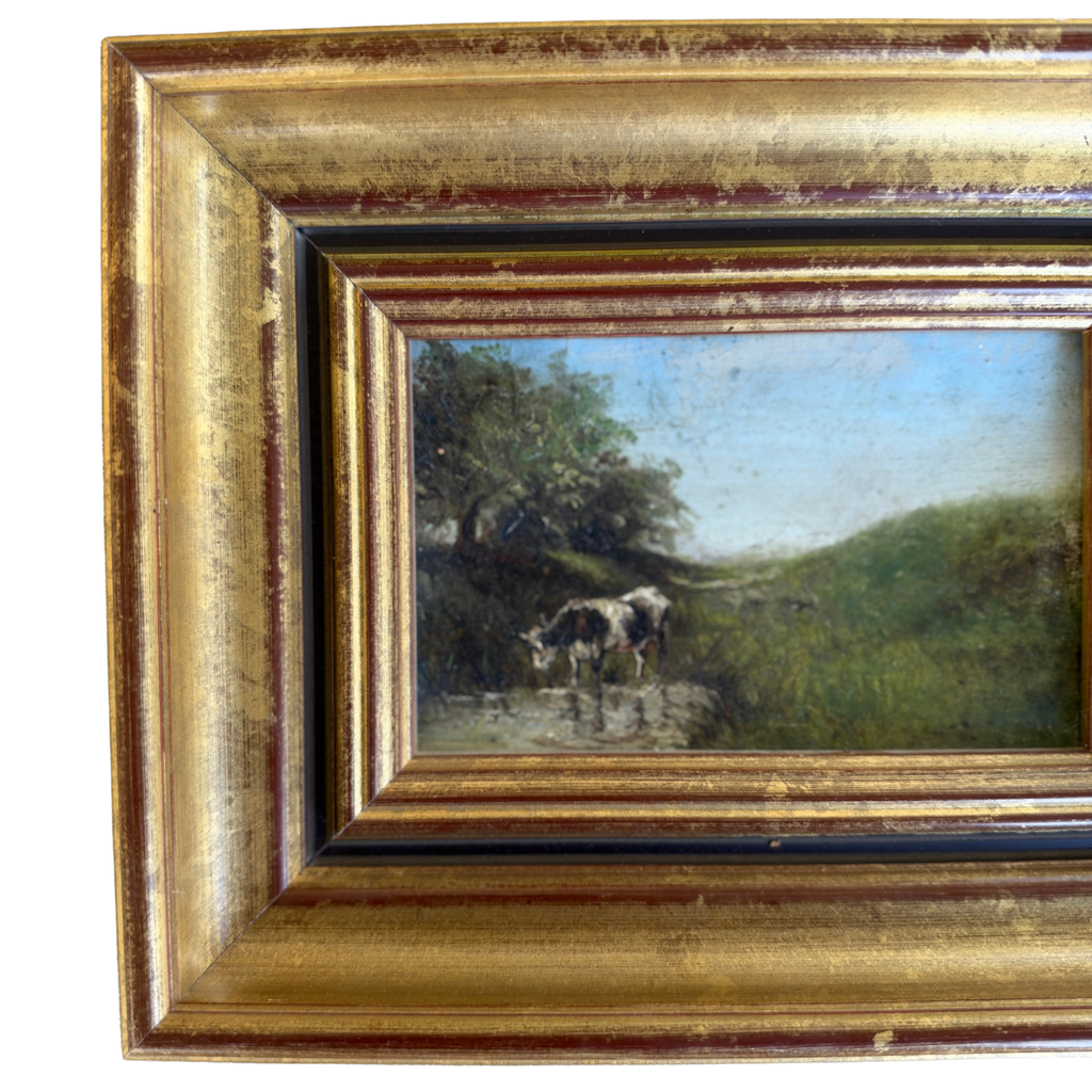 Antique Pastoral Oil Painting of a Cow