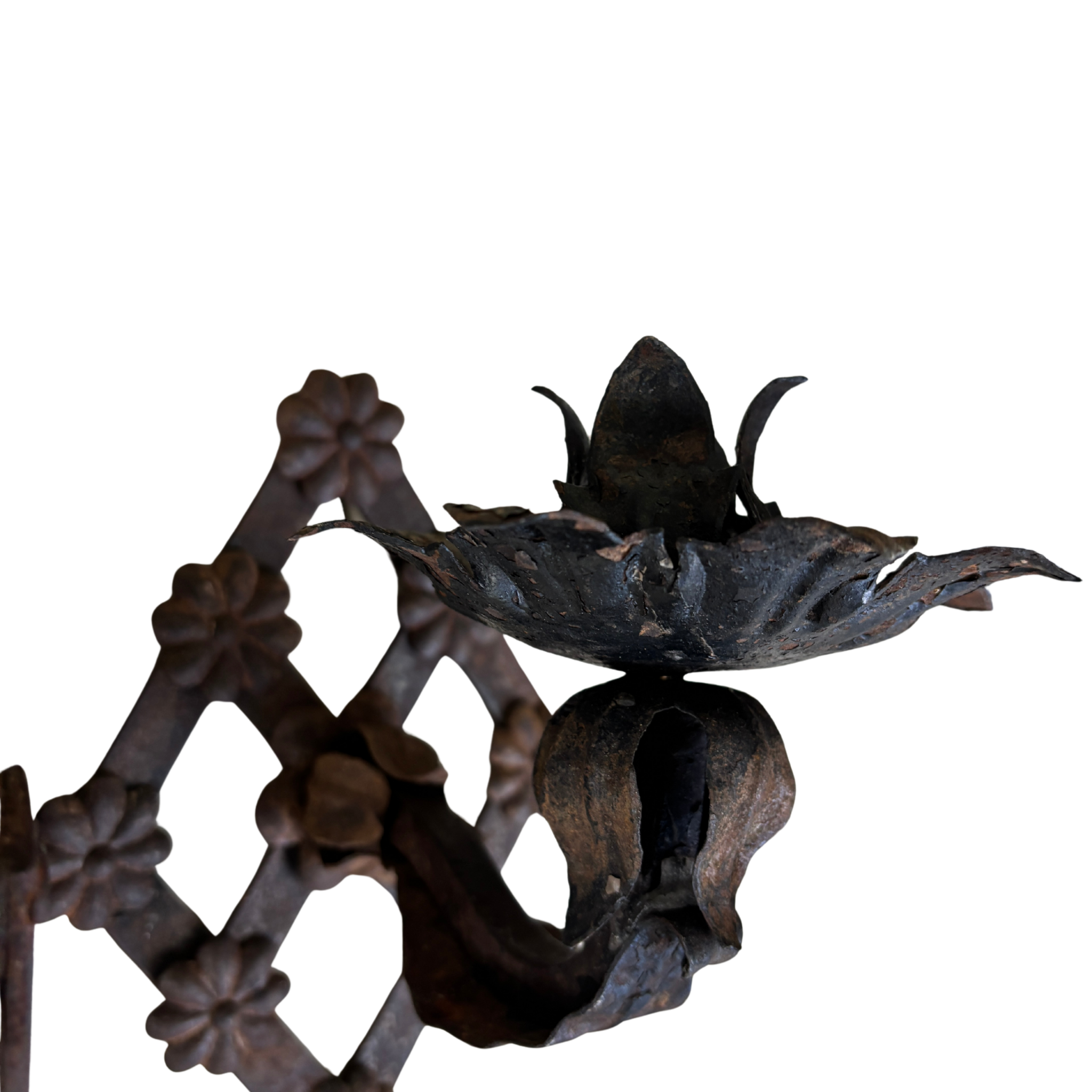 Antique Hand-Wrought Iron Floral Candle Sconces