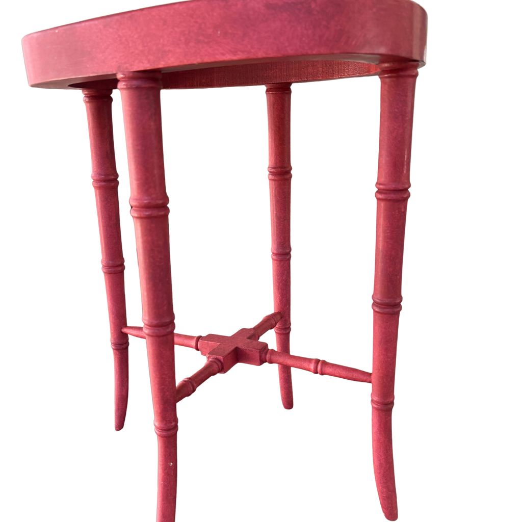 Vintage Red Bamboo Side Table with Antique Pink Strainer Top