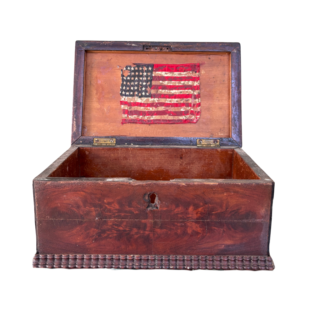 Antique Wood Keepsake Box with American Flag Motif