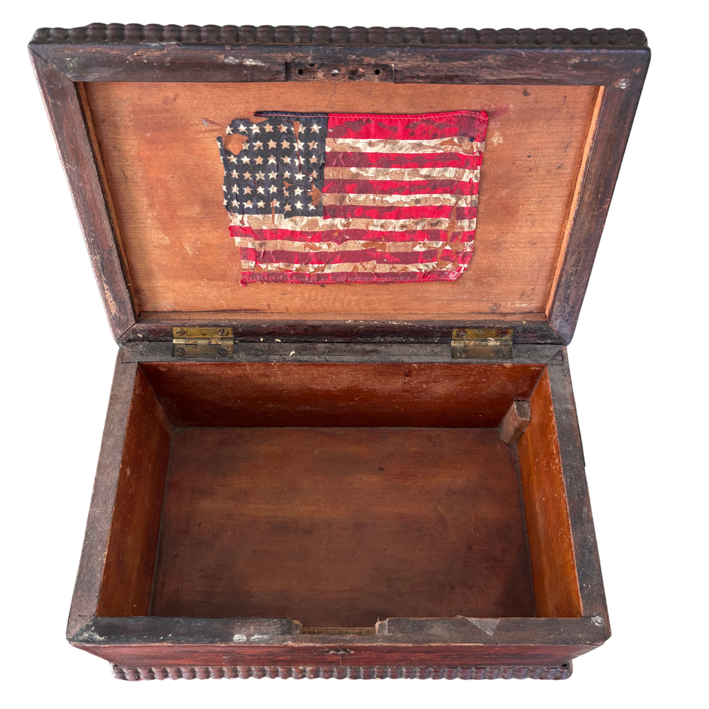 Antique Wood Keepsake Box with American Flag Motif