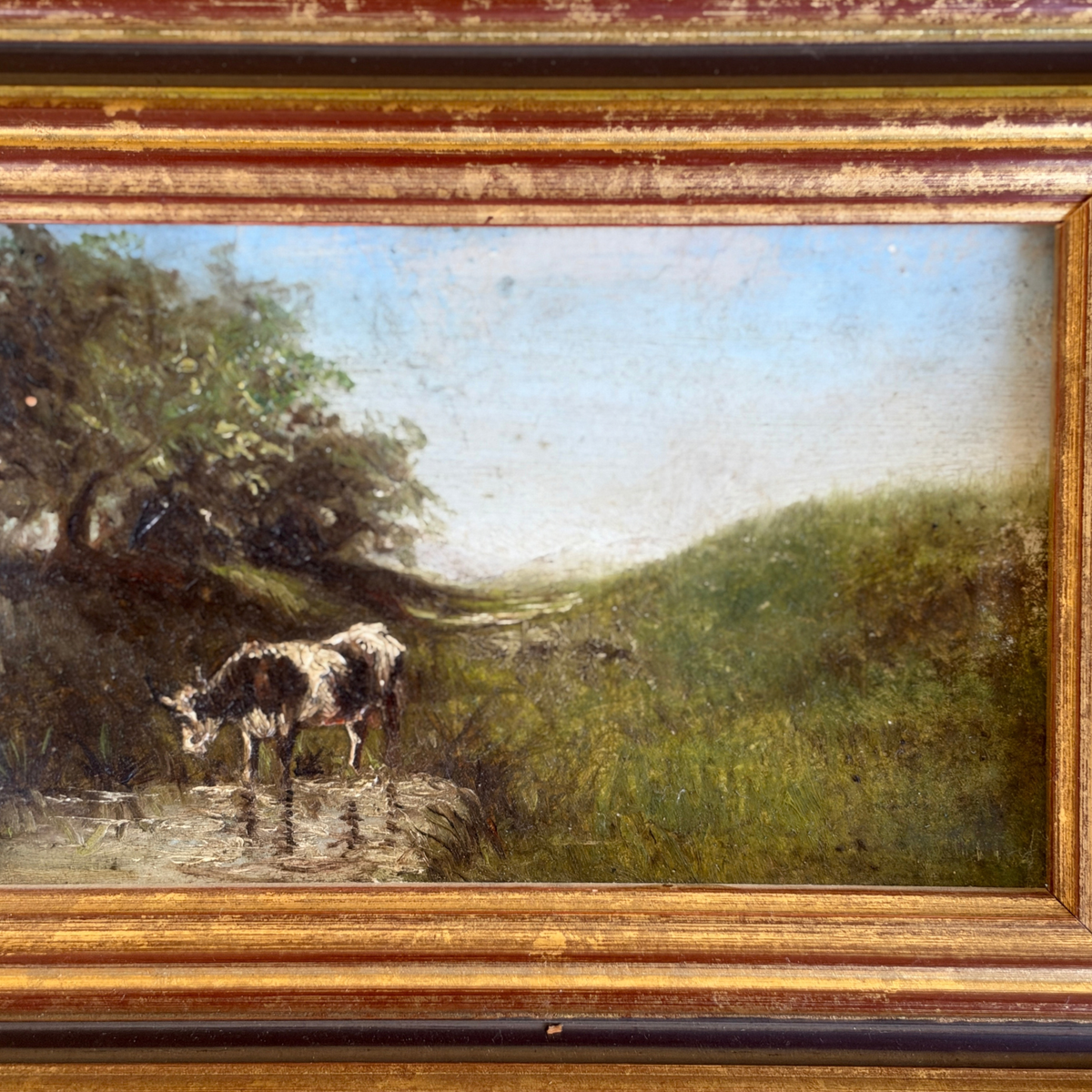 Antique Pastoral Oil Painting of a Cow