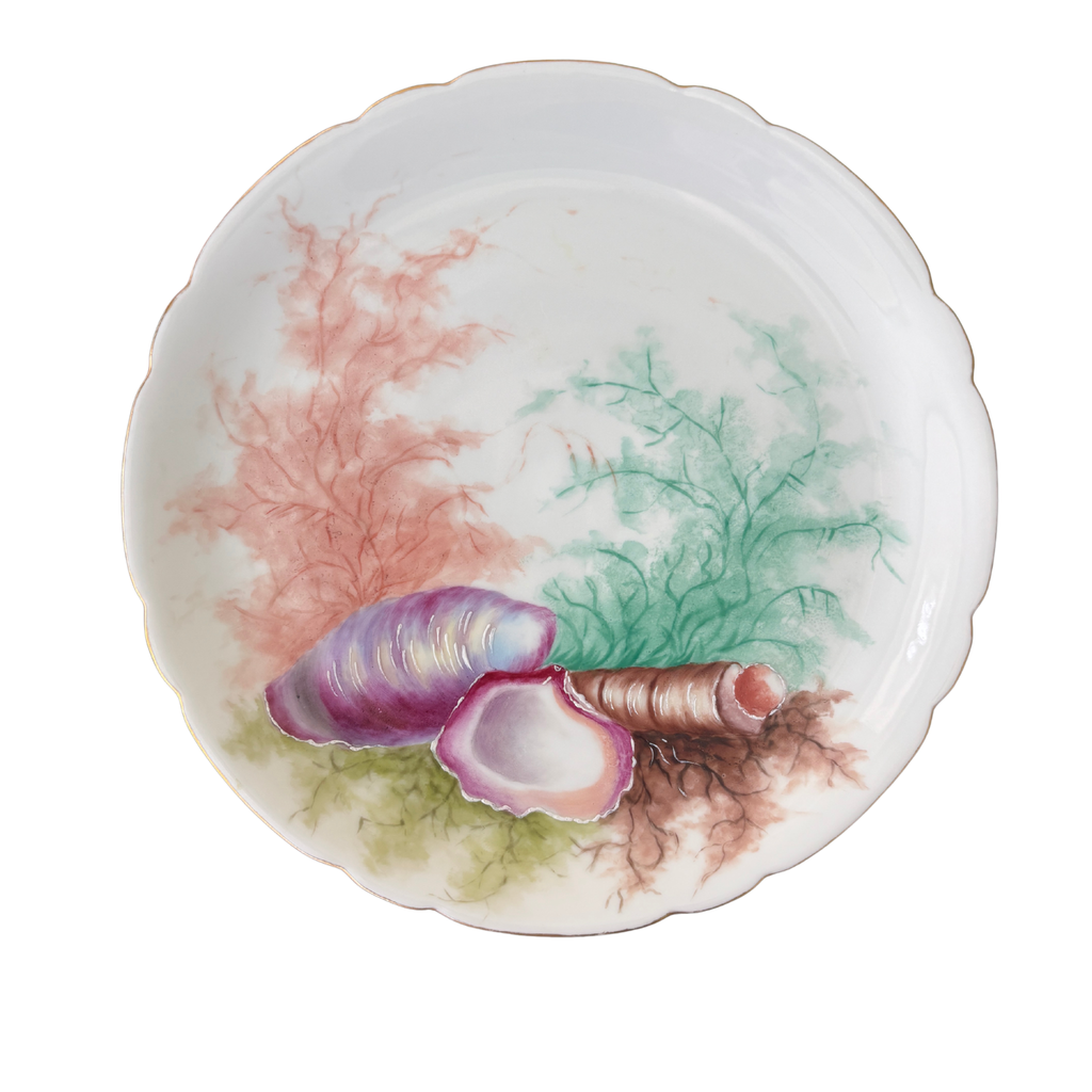 Antique French Hand-Painted Seashell Plate