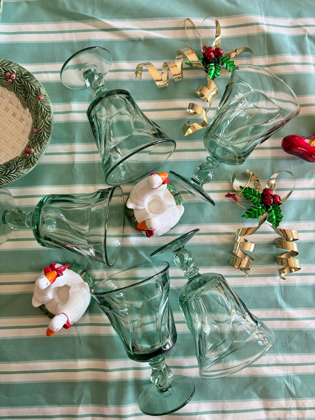 5 Vintage "Jamestown Green" Goblets by Fostoria