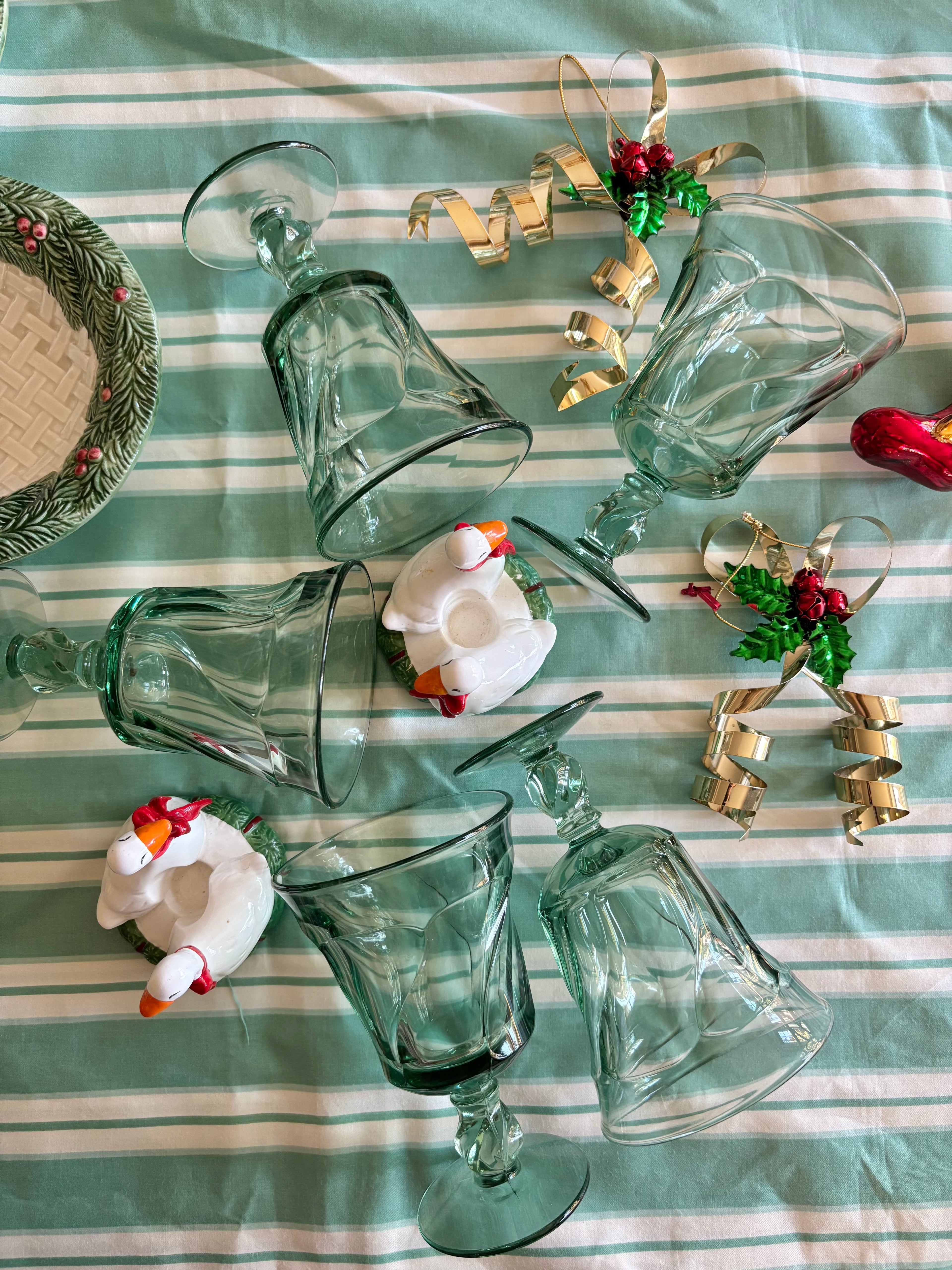 5 Vintage "Jamestown Green" Goblets by Fostoria