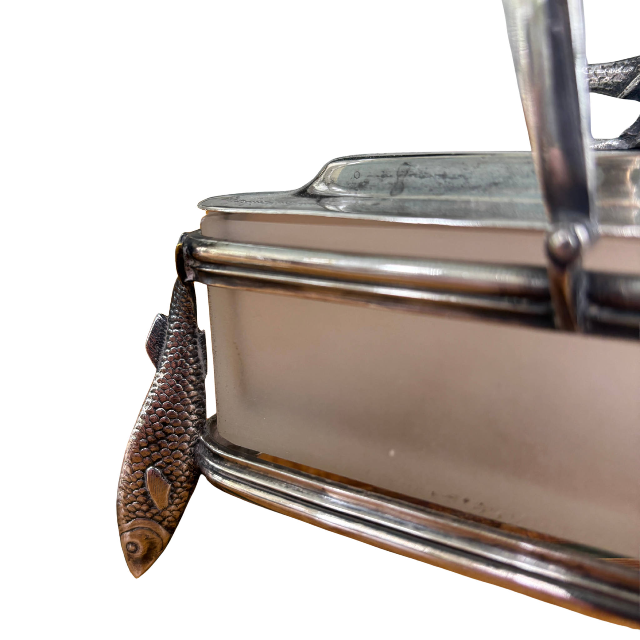 Antique Silverplate Sardine Dish with Frosted Glass Liner & Fish Server