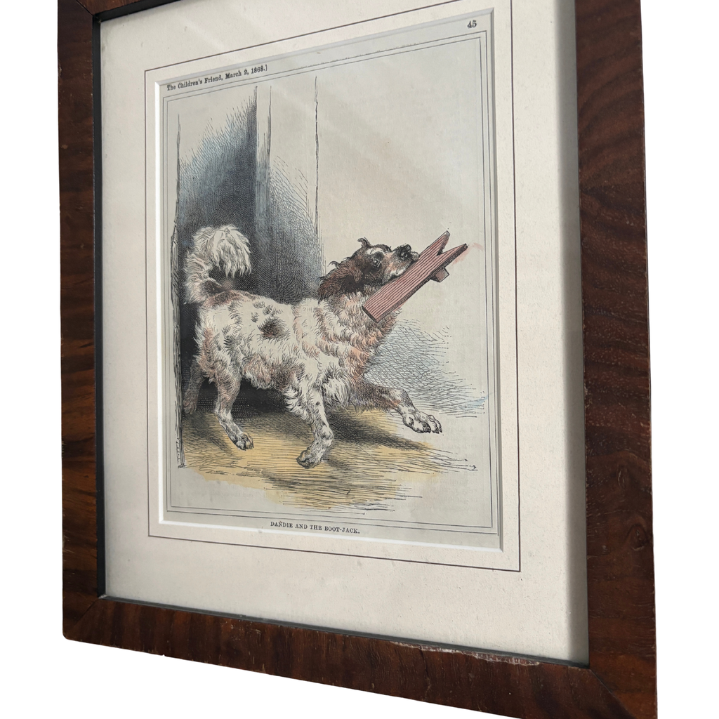 Antique Framed Lithograph "Dandie and the Boot Jack"