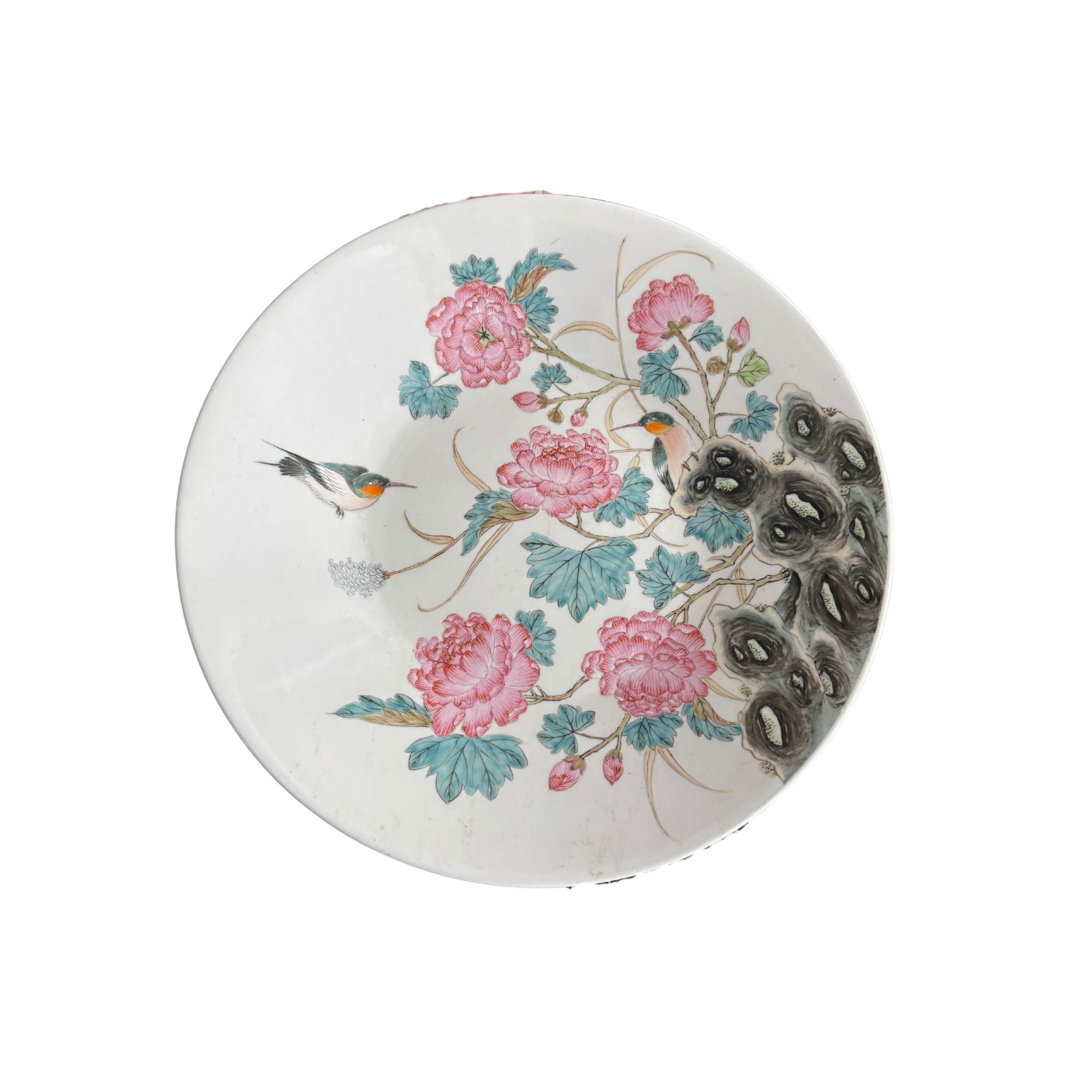 Vintage Large Bowl with Birds and Flowers