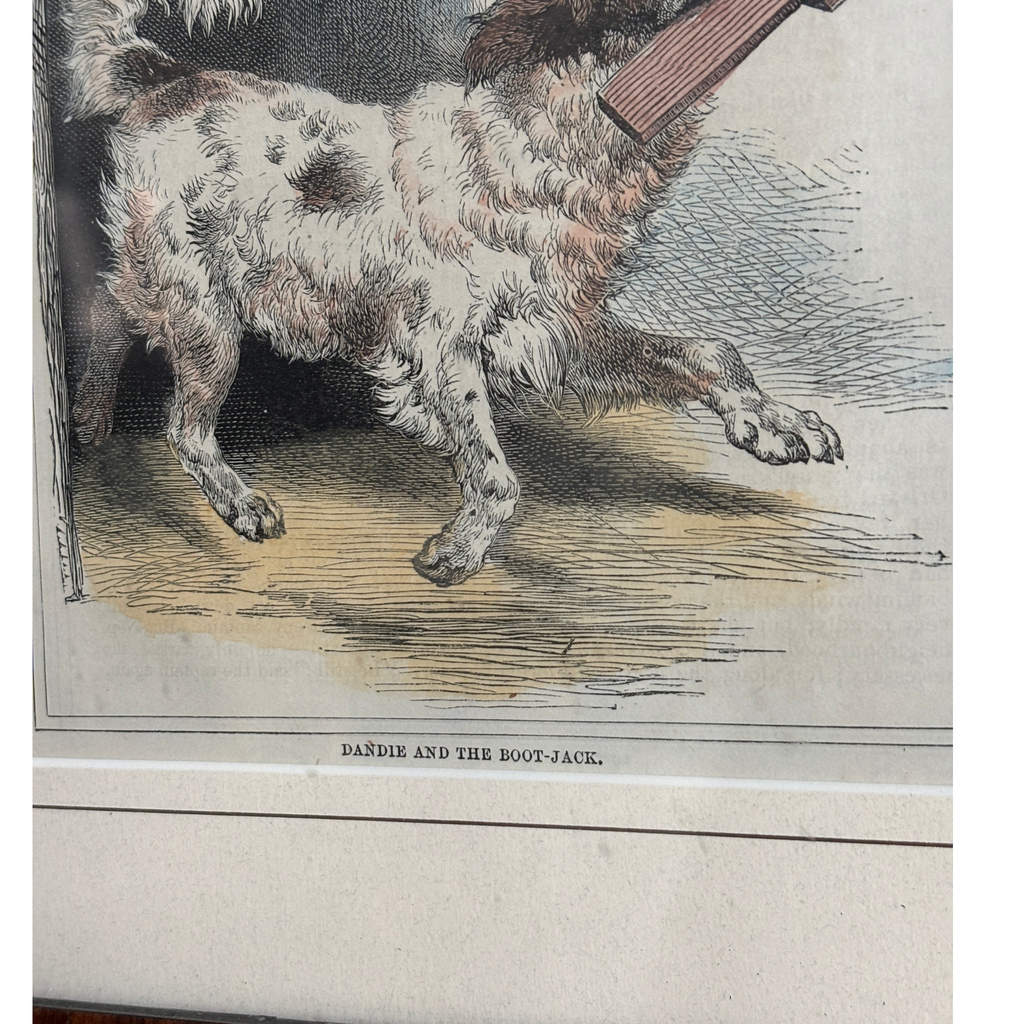 Antique Framed Lithograph "Dandie and the Boot Jack"