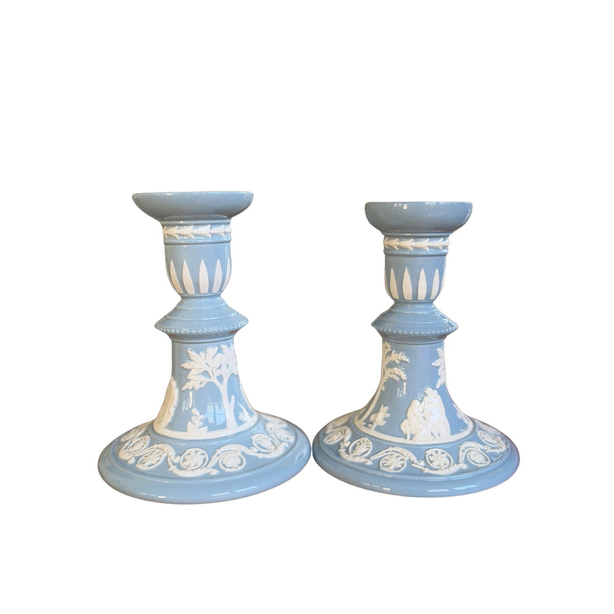 Pair of Vintage Wedgwood Blue Queensware Candlesticks