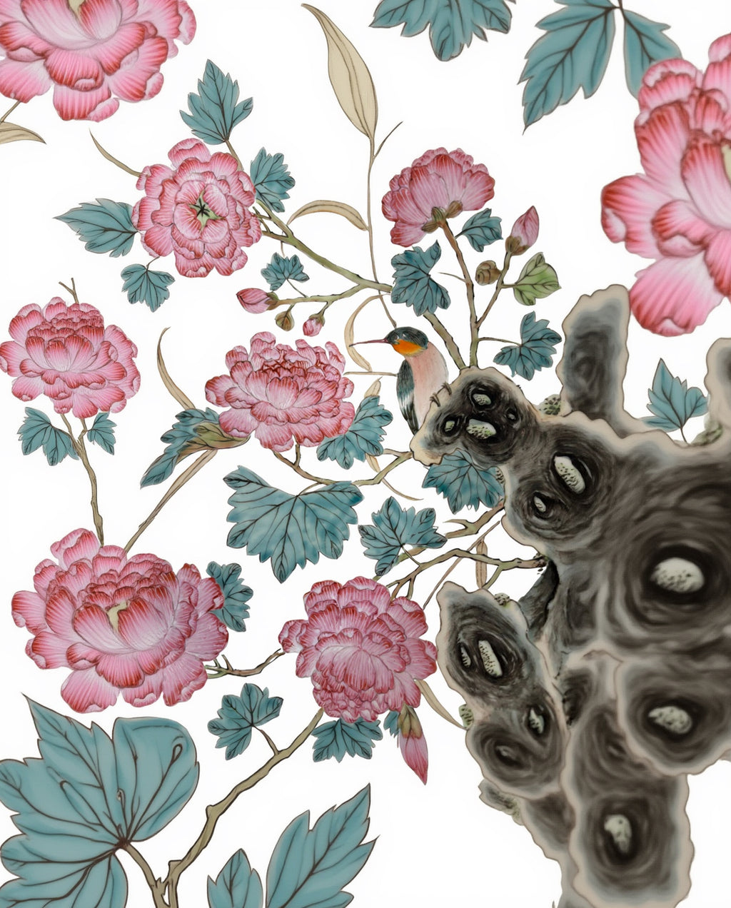 Vintage Large Bowl with Birds and Flowers