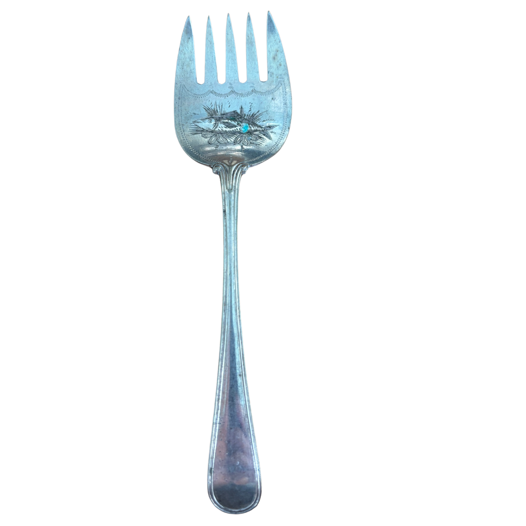 Antique Silverplate Sardine Dish with Frosted Glass Liner & Fish Server