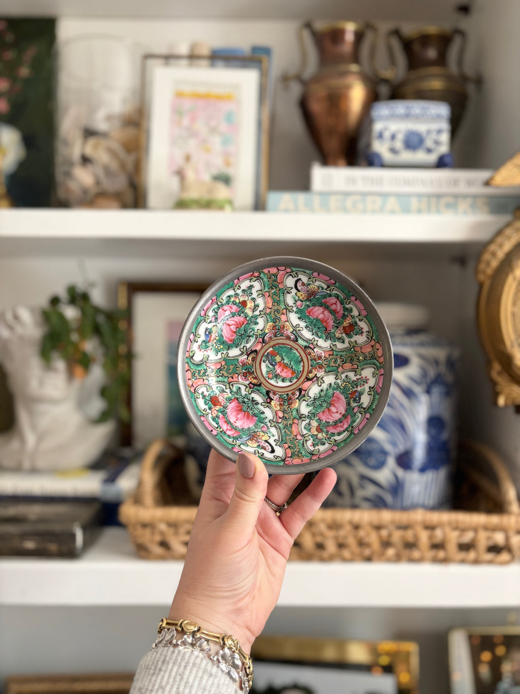 Pewter Encased Rose Canton Dish