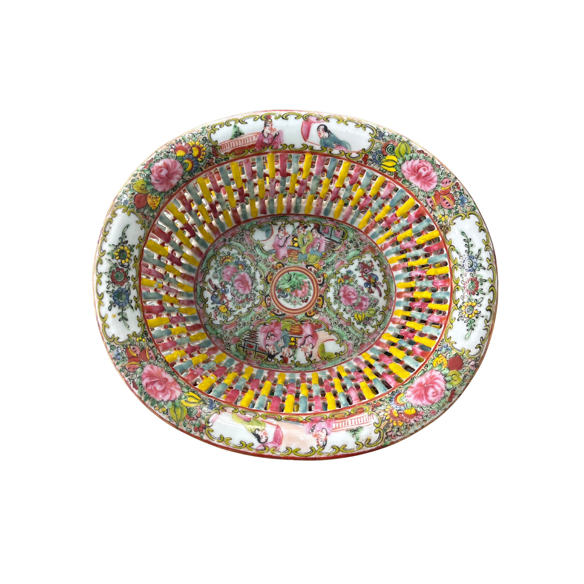 20th Century Reticulated Rose Medallion Basket and Platter