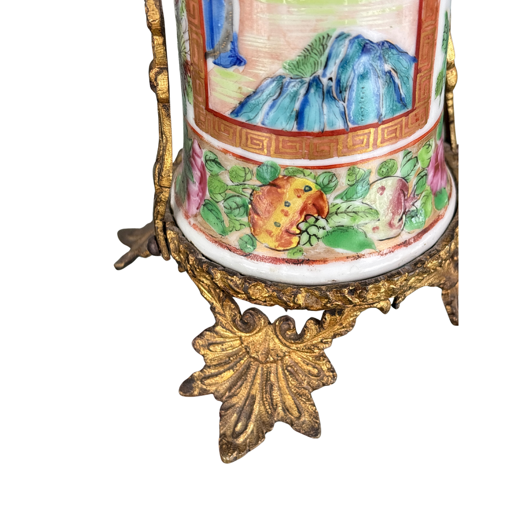 Antique Ormolu Rose Medallion Vase Pair