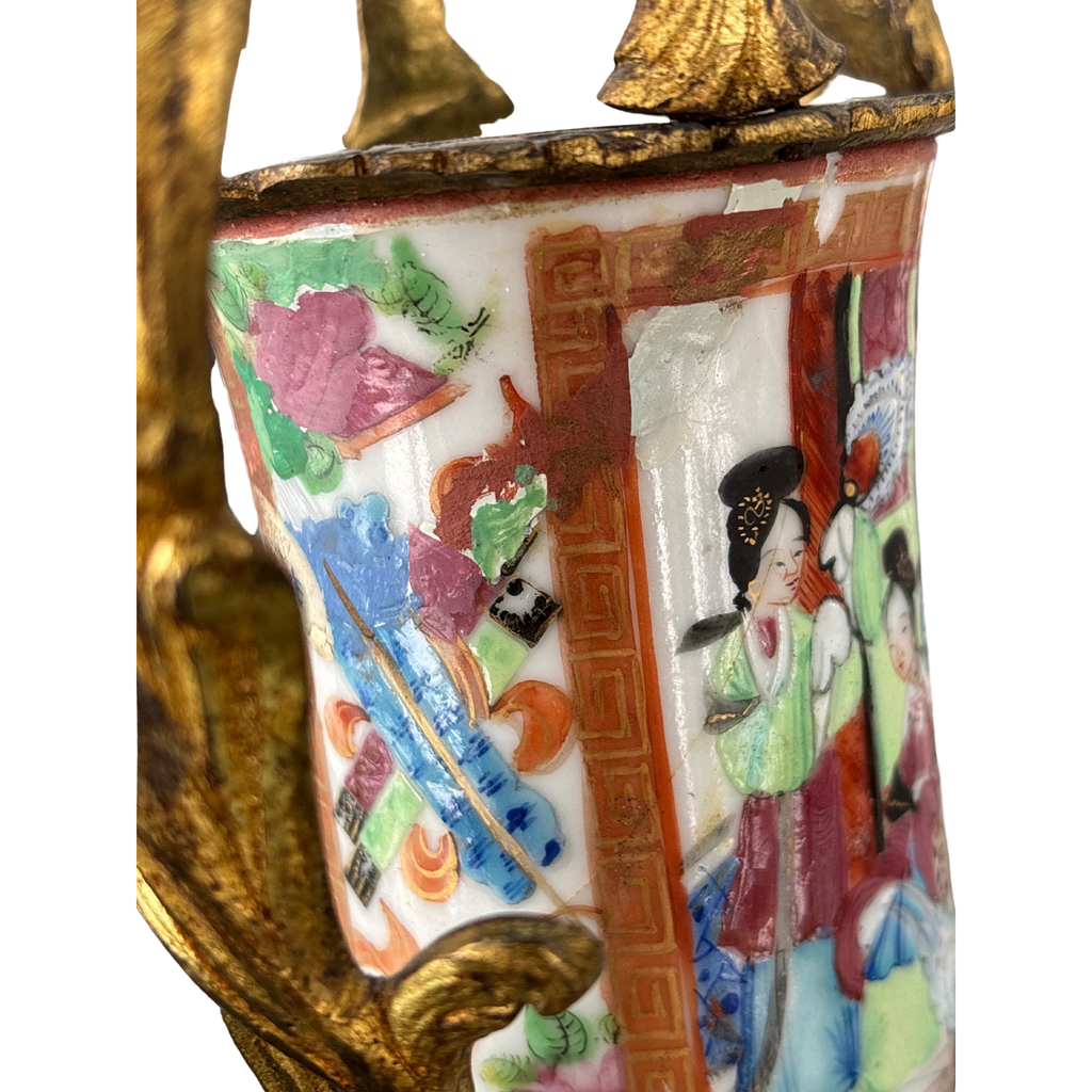 Antique Ormolu Rose Medallion Vase Pair