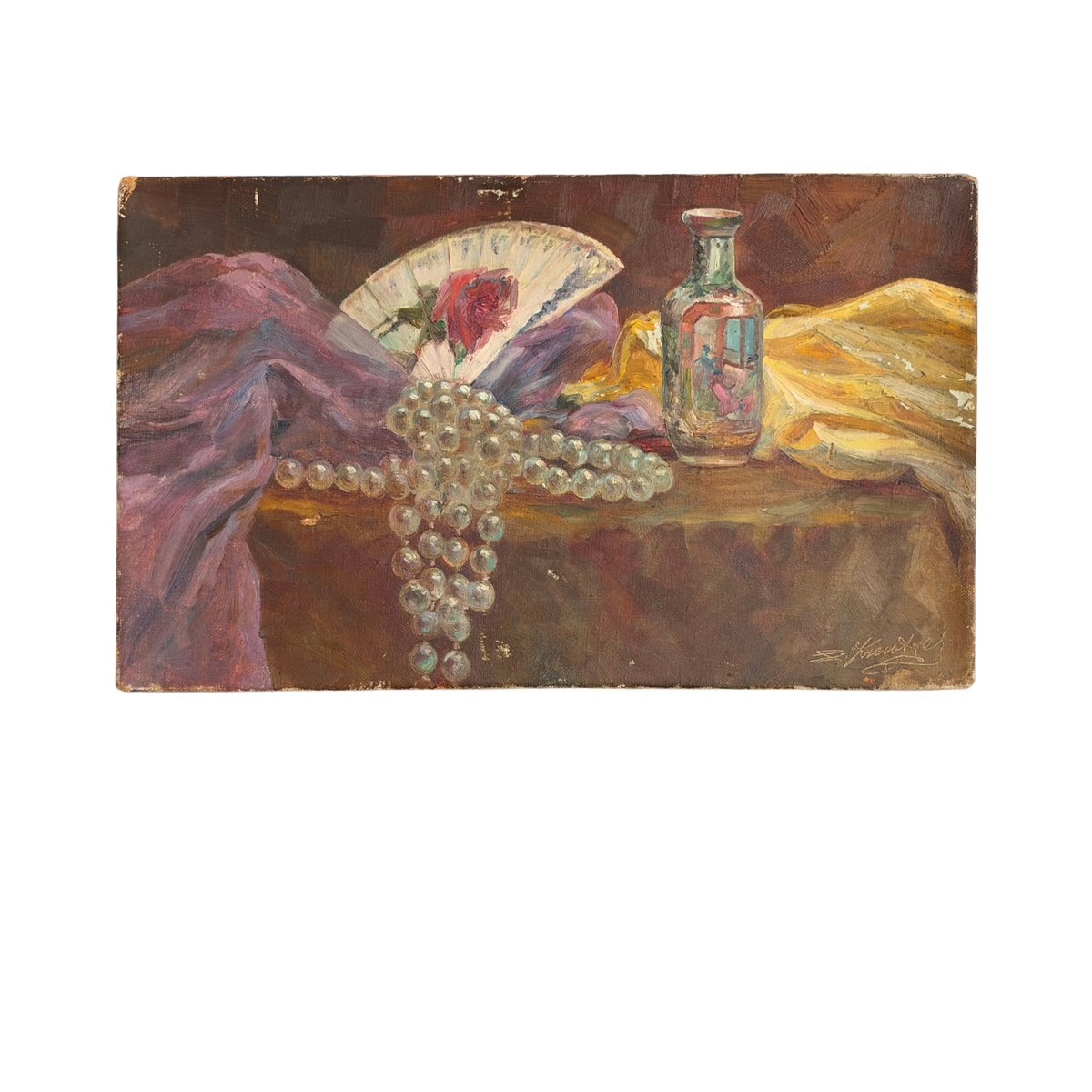 Antique Signed Vanity Still Life Oil Painting