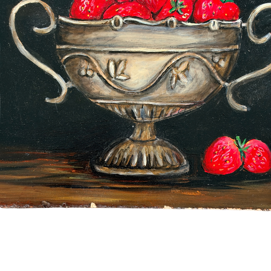 Original Oil Painting on Board of Strawberries in a Trophy Urn