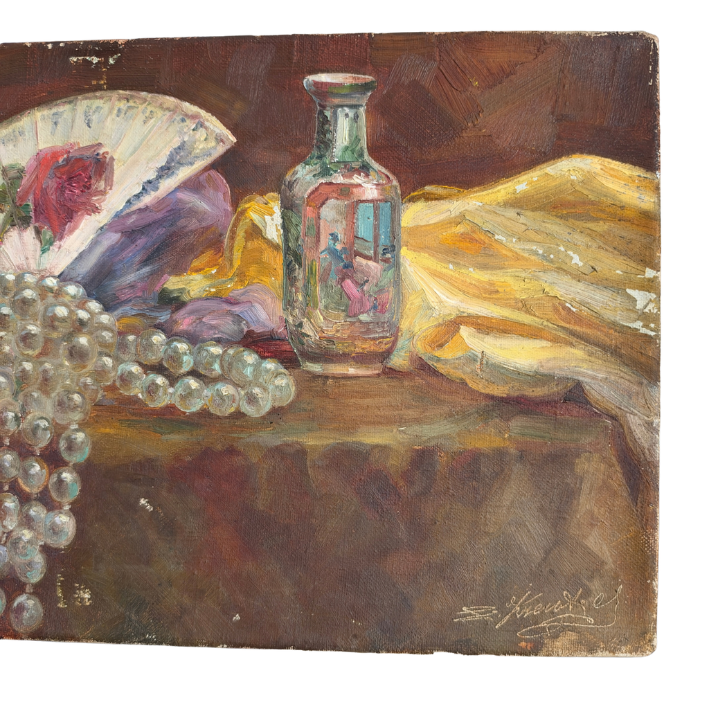 Antique Signed Vanity Still Life Oil Painting