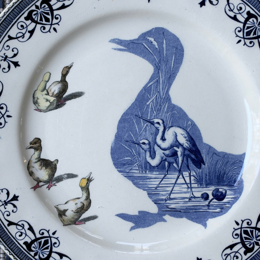 Antique French Terre de Fer Bird Plate