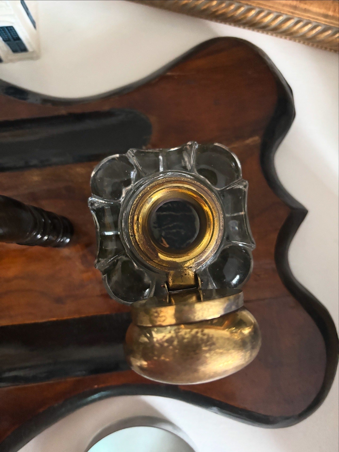 Antique Walnut & Brass Double Inkwell