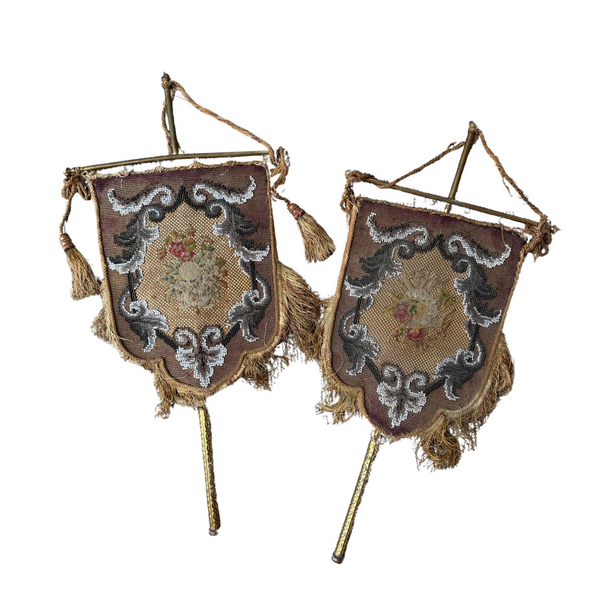 Pair of Antique Beaded Fireplace Face Screens