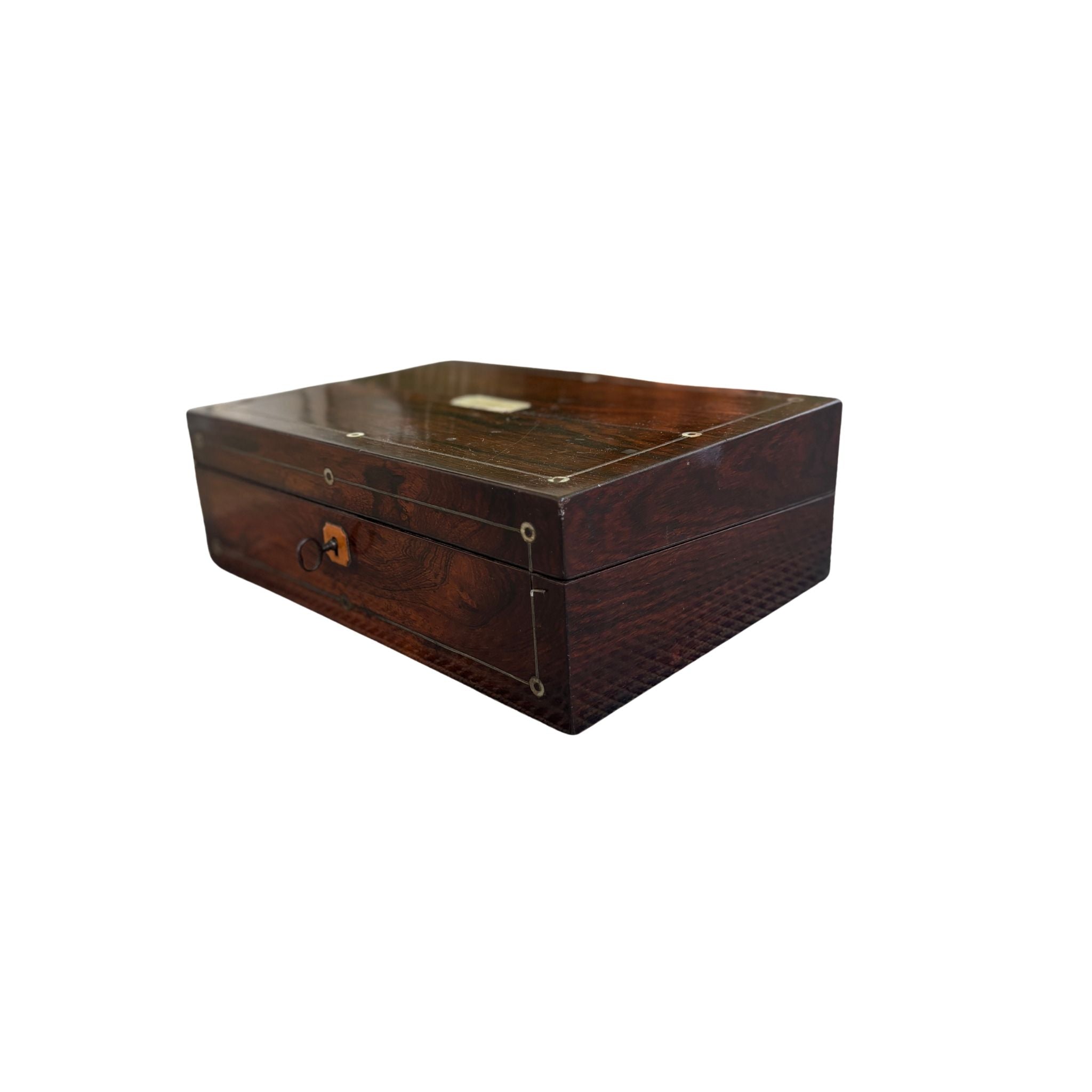 Antique Rosewood Lap Desk with Mother of Pearl Inlay and Key
