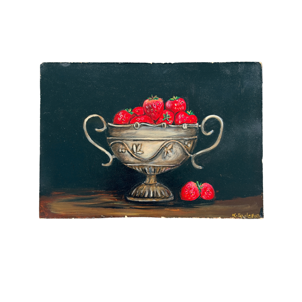 Original Oil Painting on Board of Strawberries in a Trophy Urn