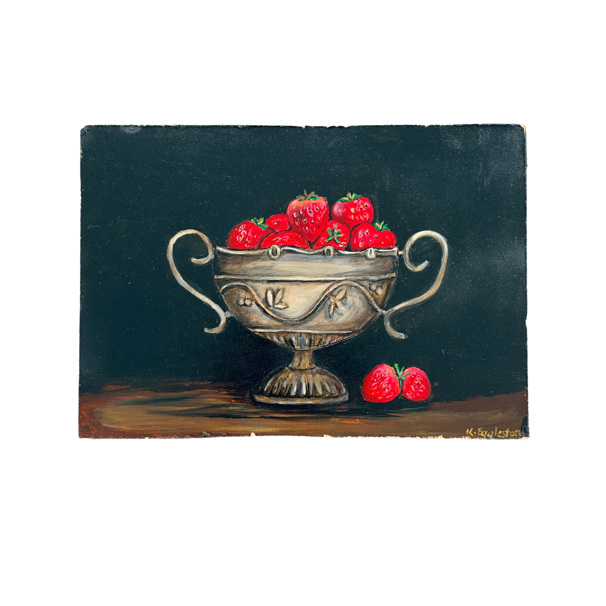 Original Oil Painting on Board of Strawberries in a Trophy Urn