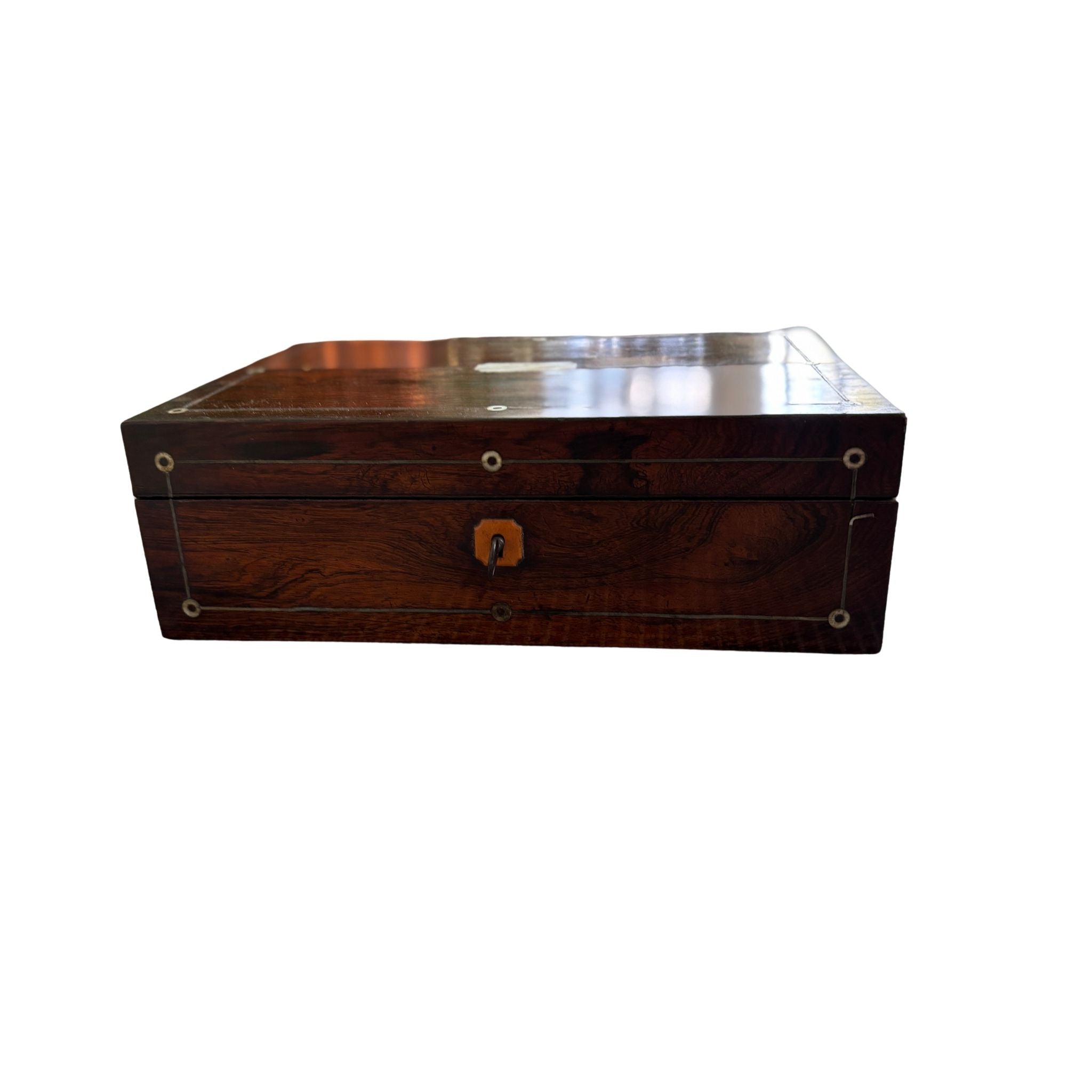 Antique Rosewood Lap Desk with Mother of Pearl Inlay and Key