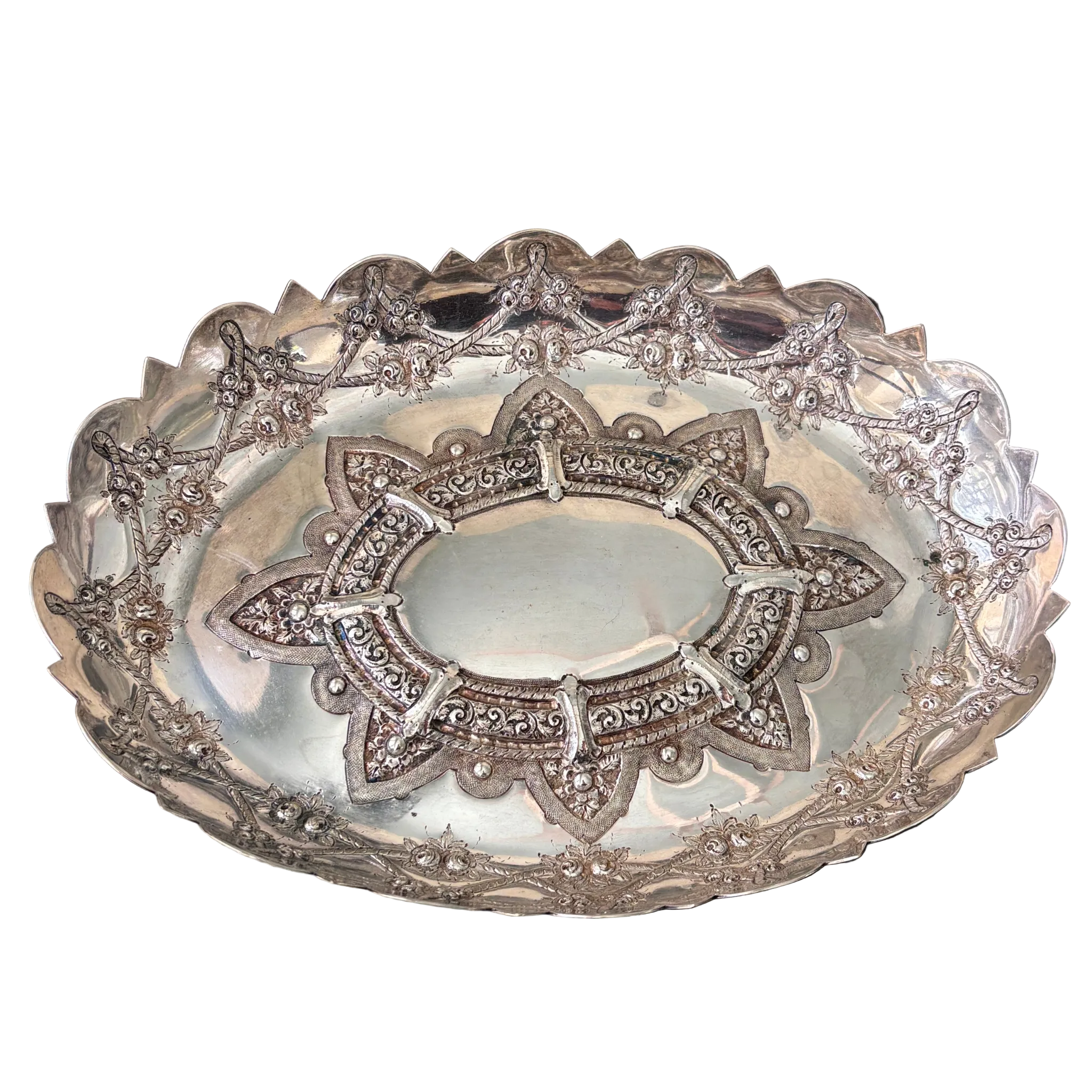 Floral Swag Silverplate Footed Pedestal Dish