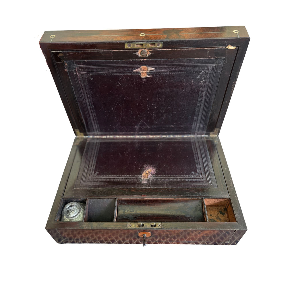 Antique Rosewood Lap Desk with Mother of Pearl Inlay and Key