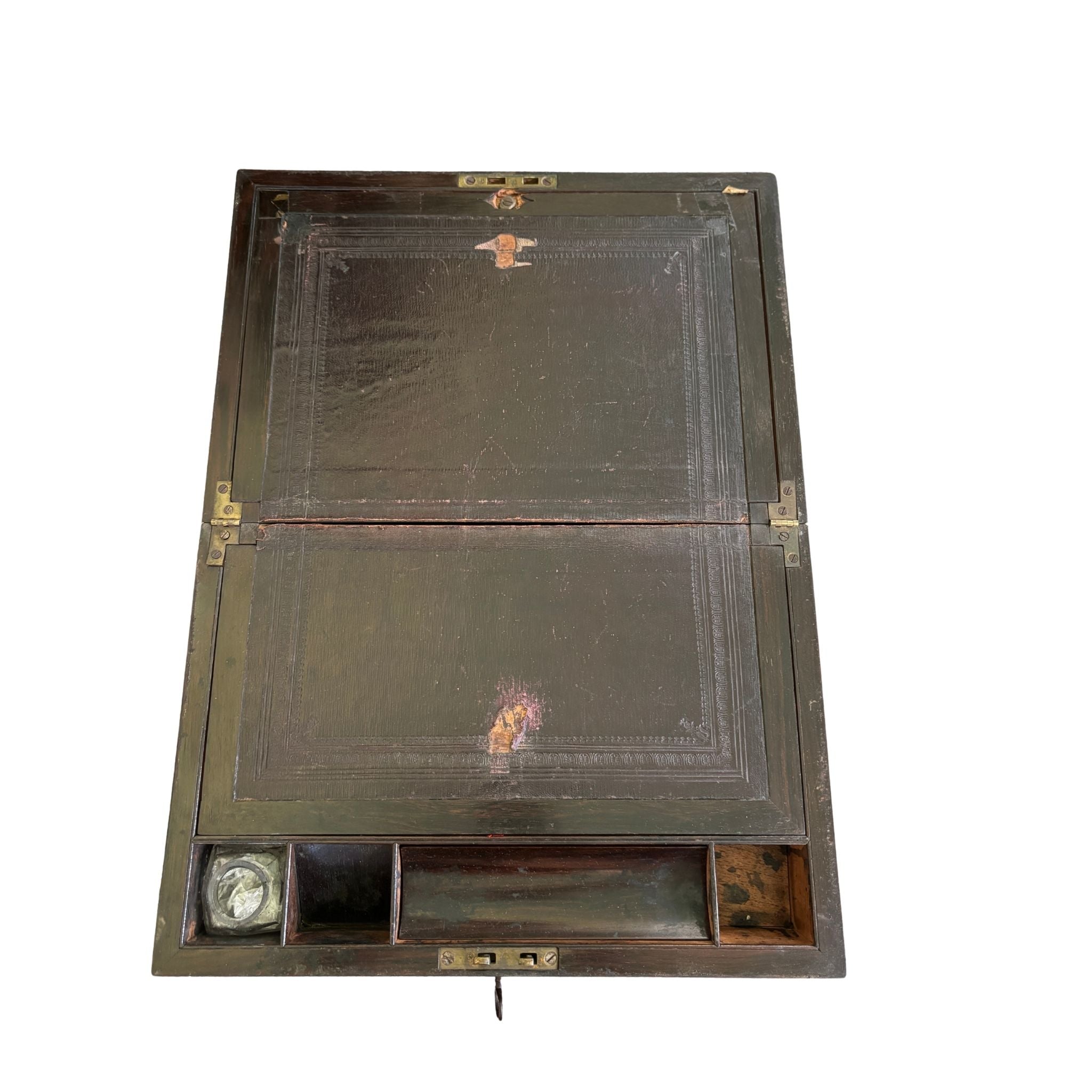 Antique Rosewood Lap Desk with Mother of Pearl Inlay and Key