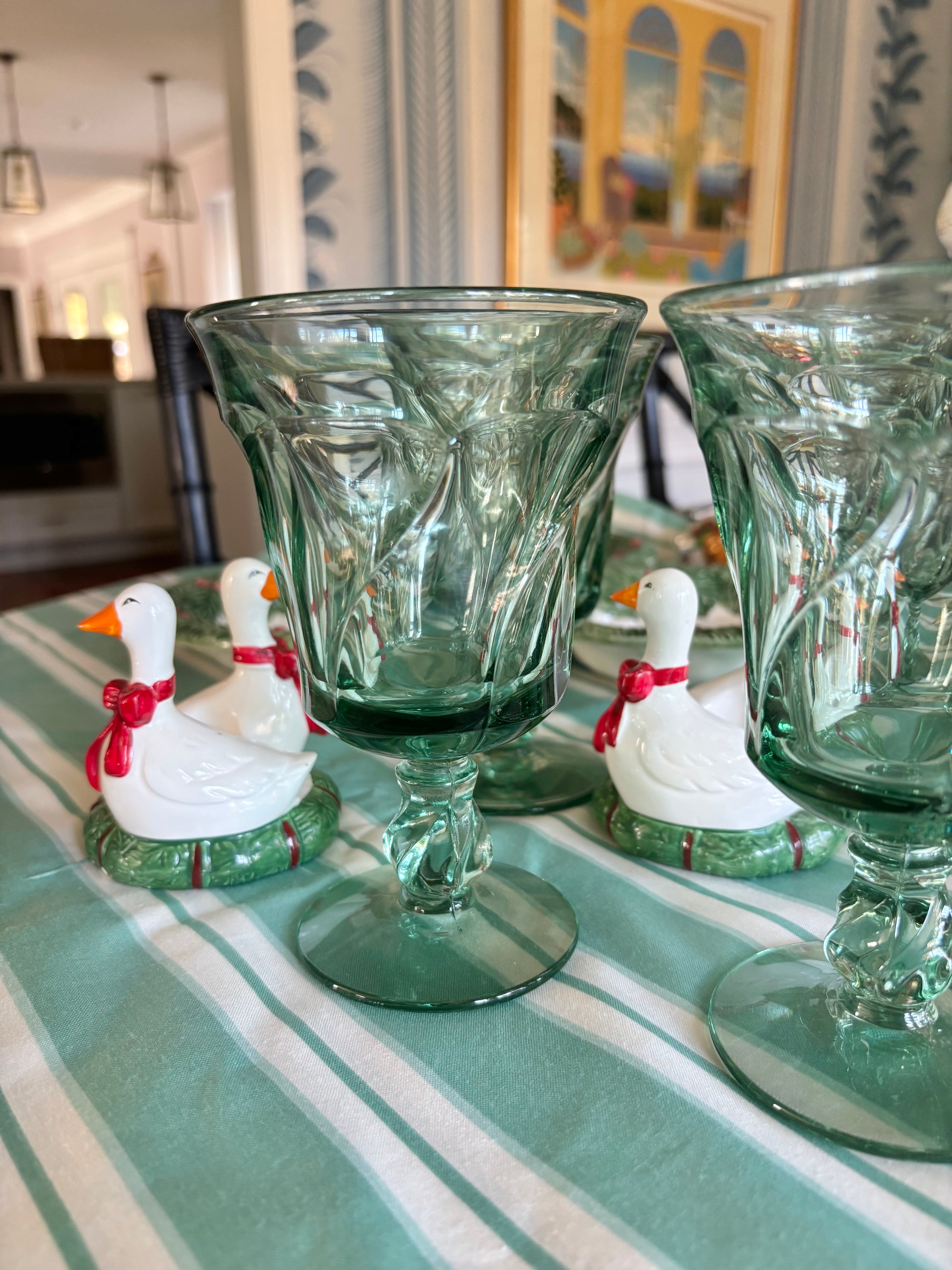 5 Vintage "Jamestown Green" Goblets by Fostoria