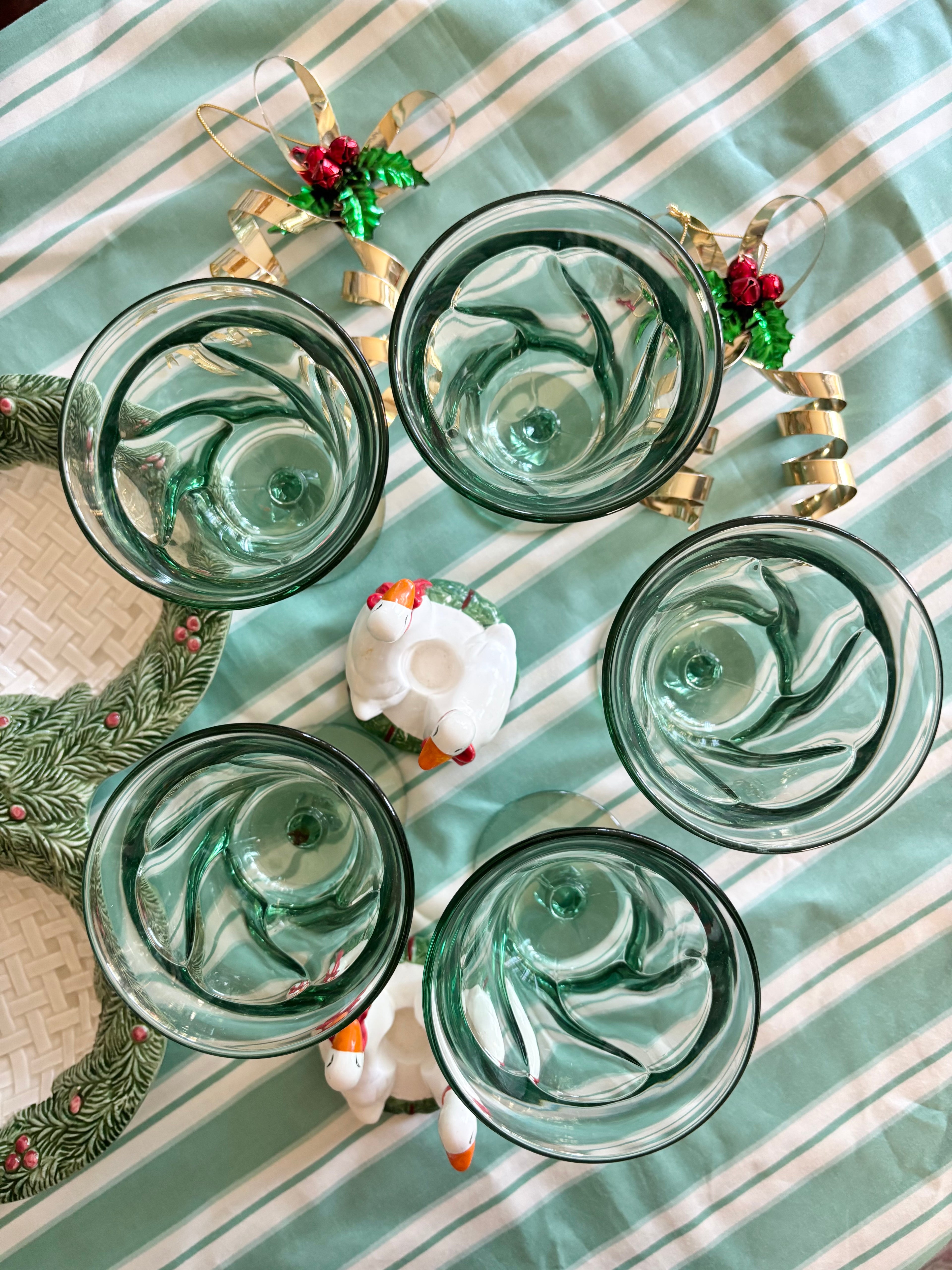 5 Vintage "Jamestown Green" Goblets by Fostoria