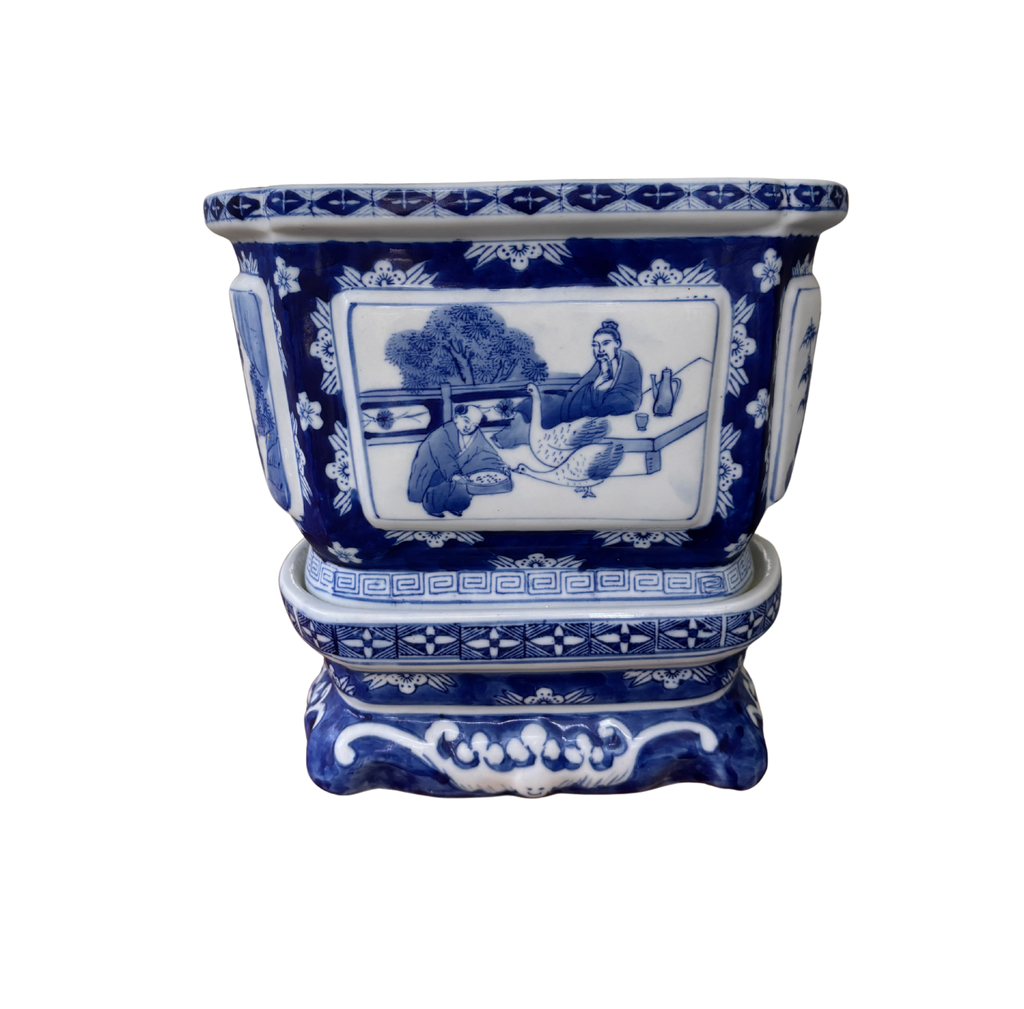 Blue & White Planter on Stand